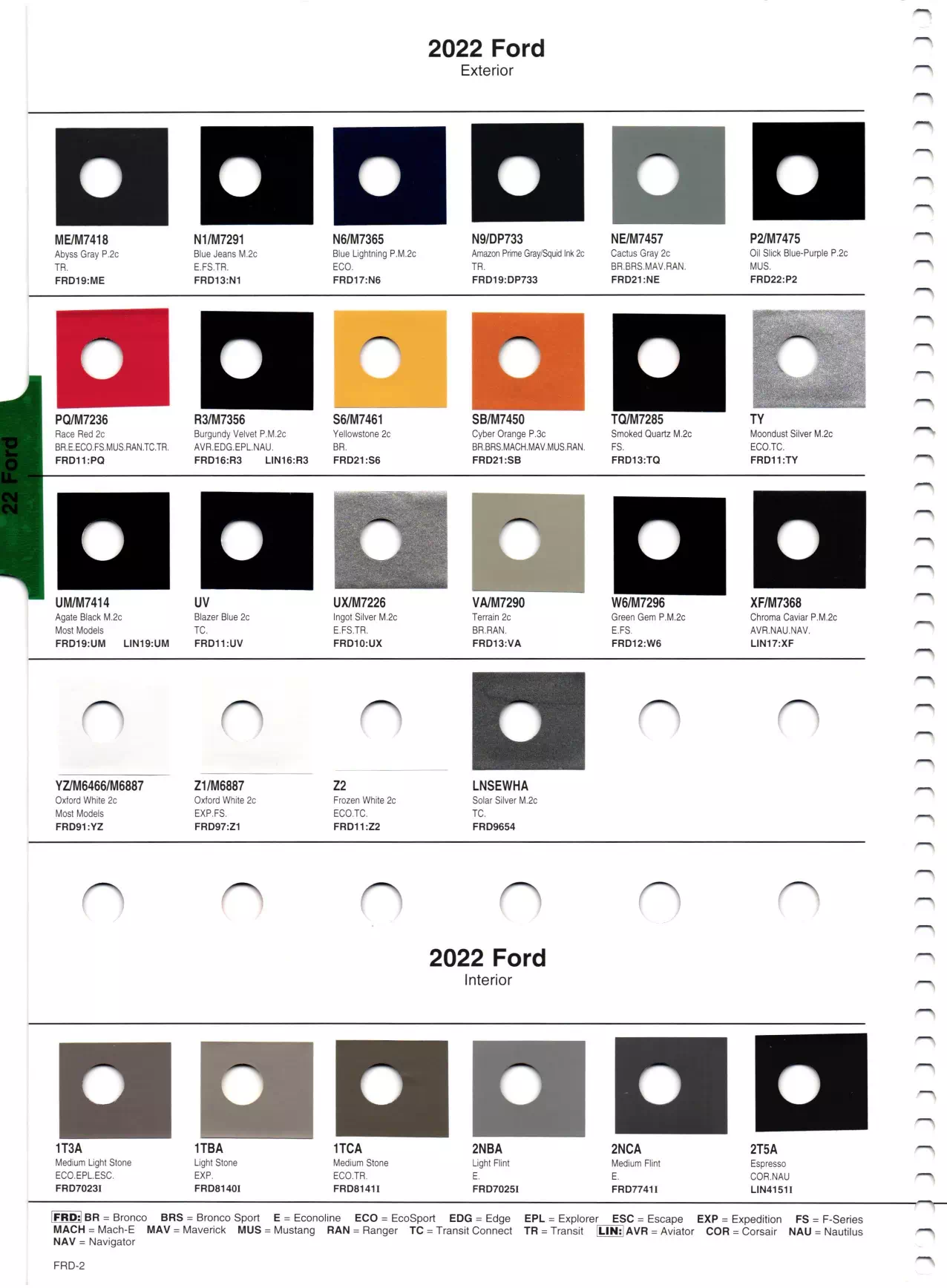 2022 Ford & Lincoln Paint Chart Paint color examples, their ordering codes, the oem color code, and vehicles the color was used on
