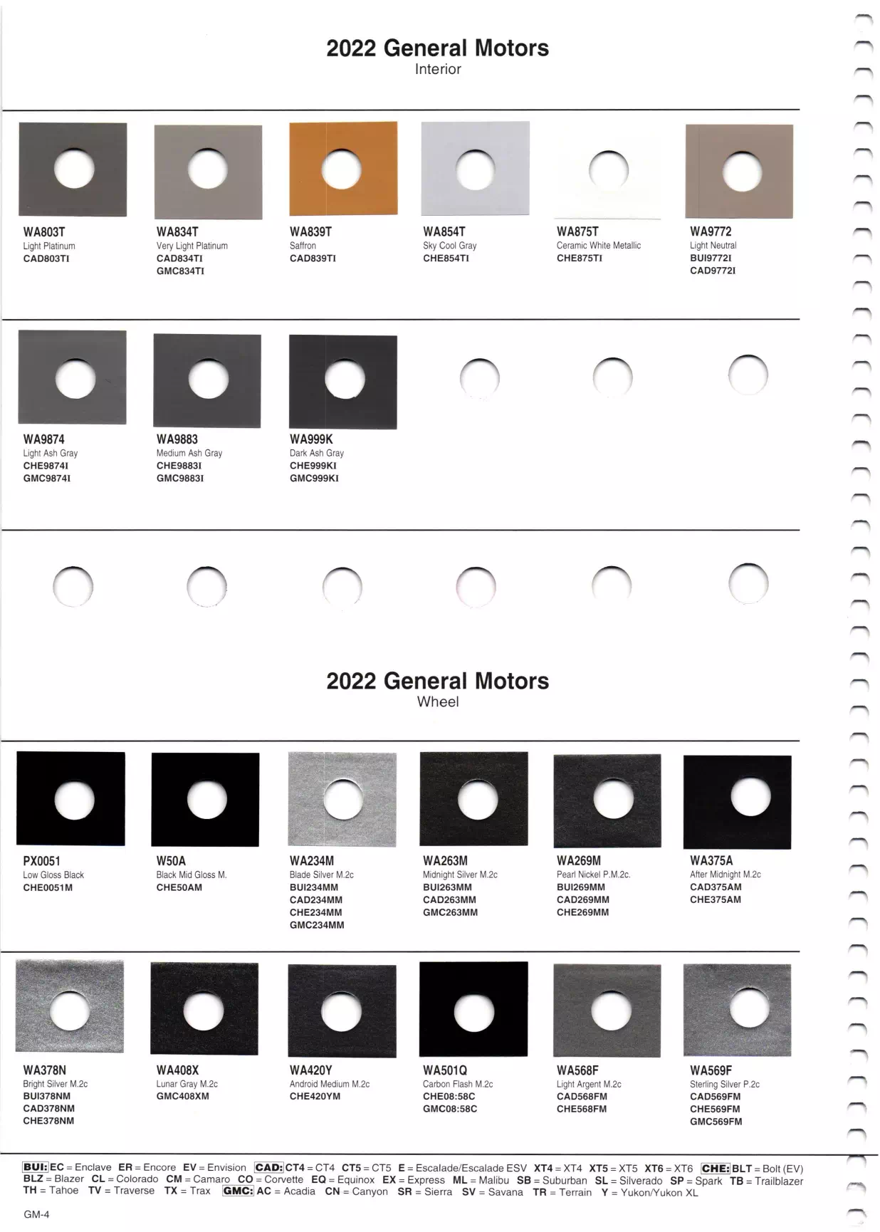 2022 General Motors - Buick, Cadillac, Chevrolet, & GMC Paint Chart Paint color examples, their ordering codes, the oem color code, and vehicles the color was used on
