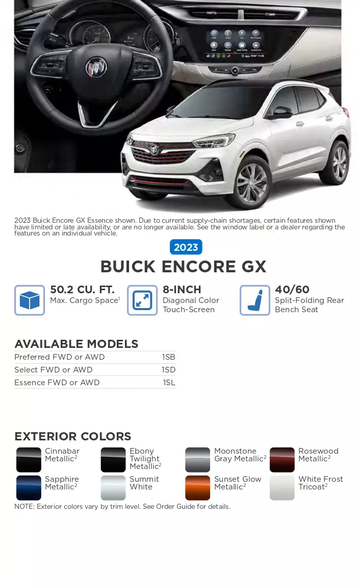 color names, vehicle and exterior color examples used on buick in 2023