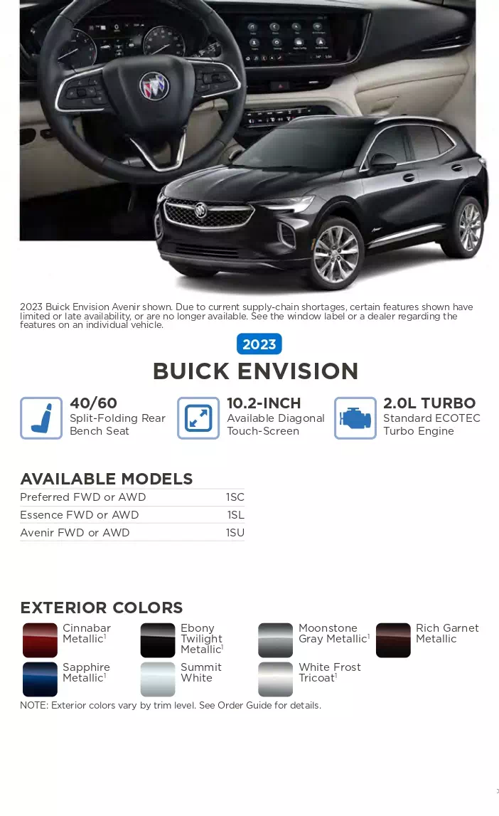 color names, vehicle and exterior color examples used on buick in 2023