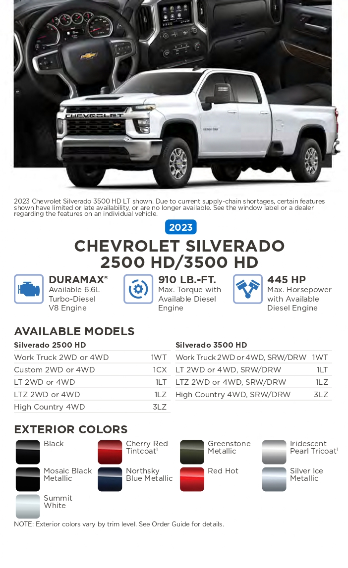 2023 Chevrolet vehicle example and exterior colors that come on the vehicle