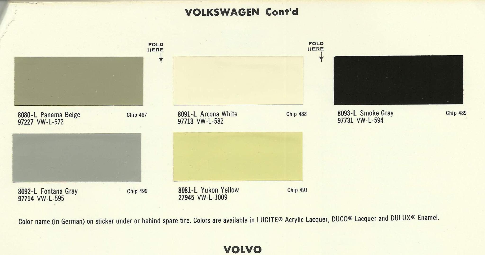 1965 Vw Paint Codes 1965