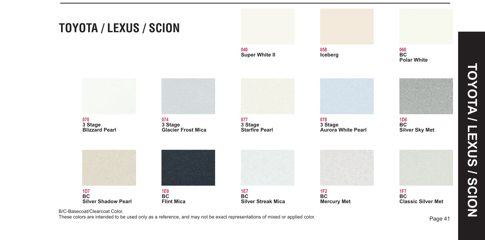 2010 Toyota, Lexus and Scion Paint Codes & Color Chart Toyoto / Lexus Paint Code and Color Chart