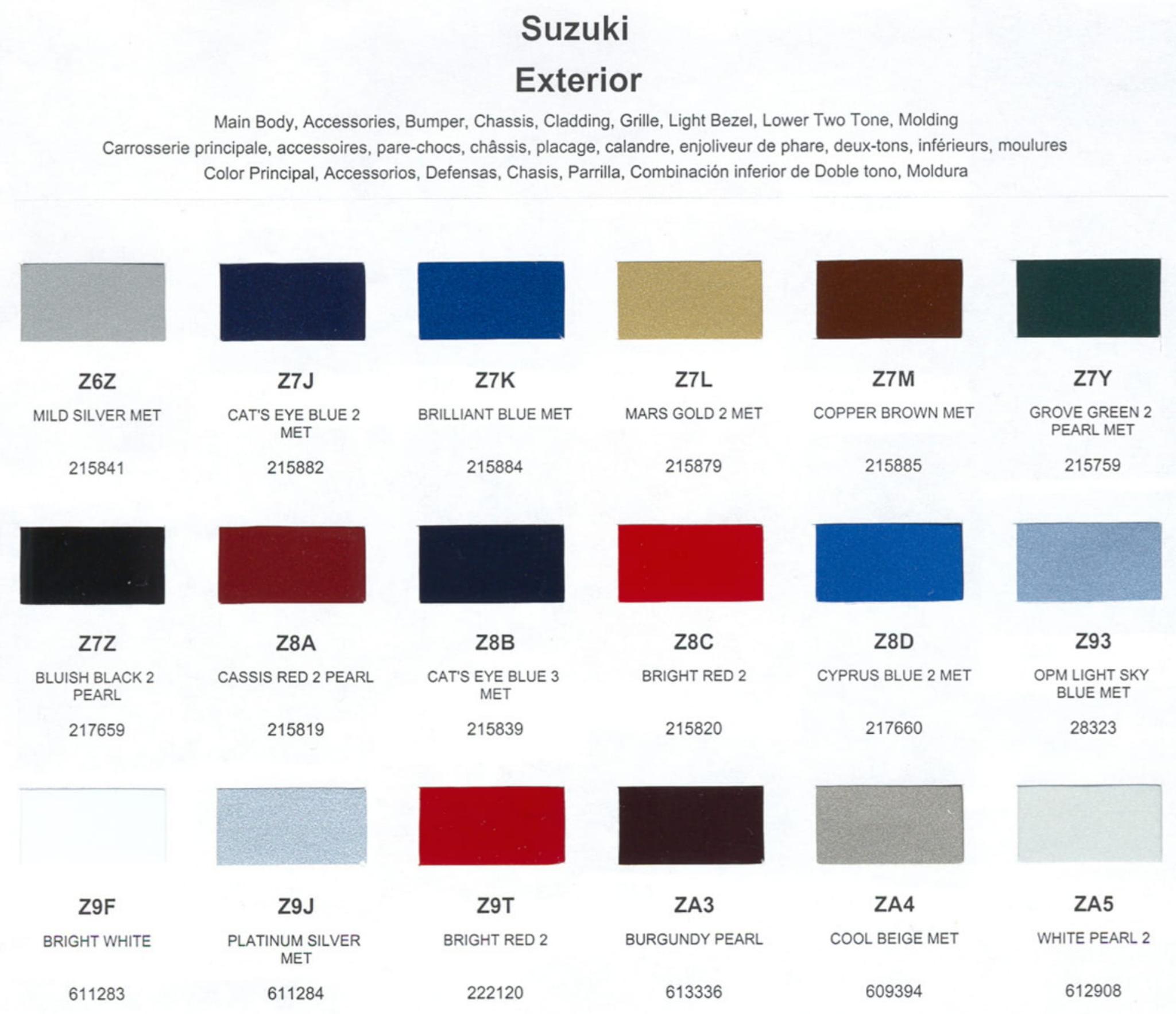 2000 Suzuki Paint Chart and Color Codes Paint Codes