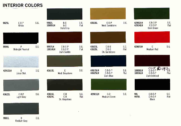 Interior Color & Code Paint Chart