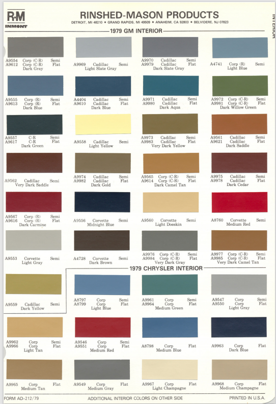 Interior Color & Code Paint Chart
