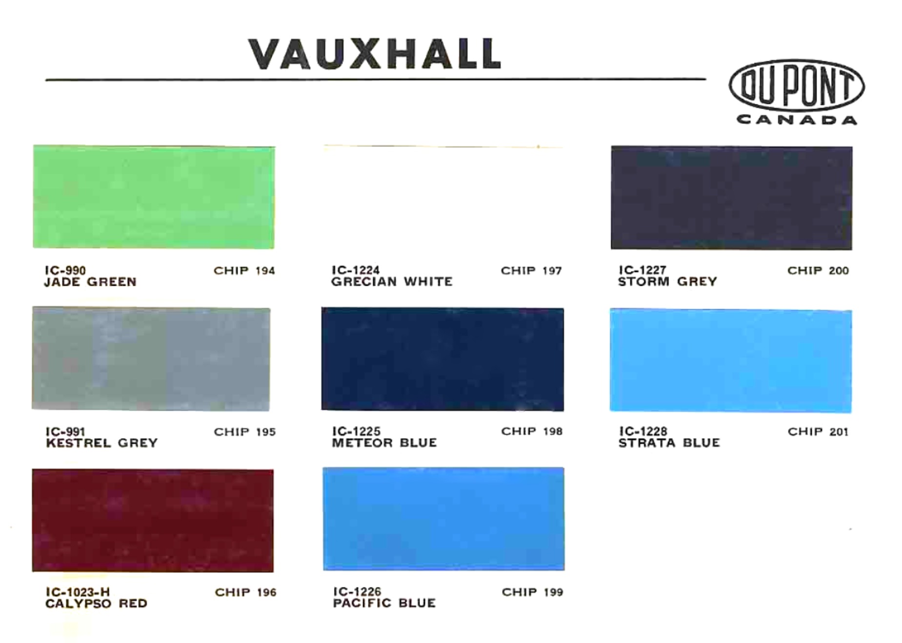 1959 - 1962 Vauxhall Paint Chart