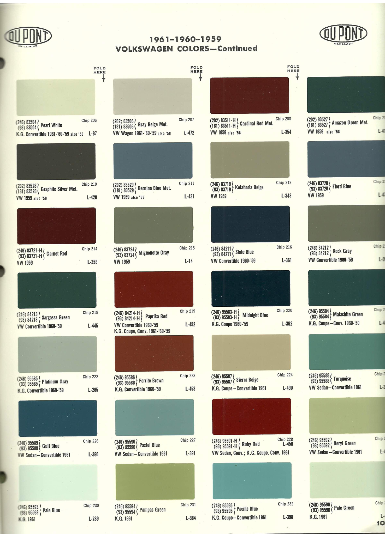 1959, 1960, 1961 Page 2 Vw paint codes