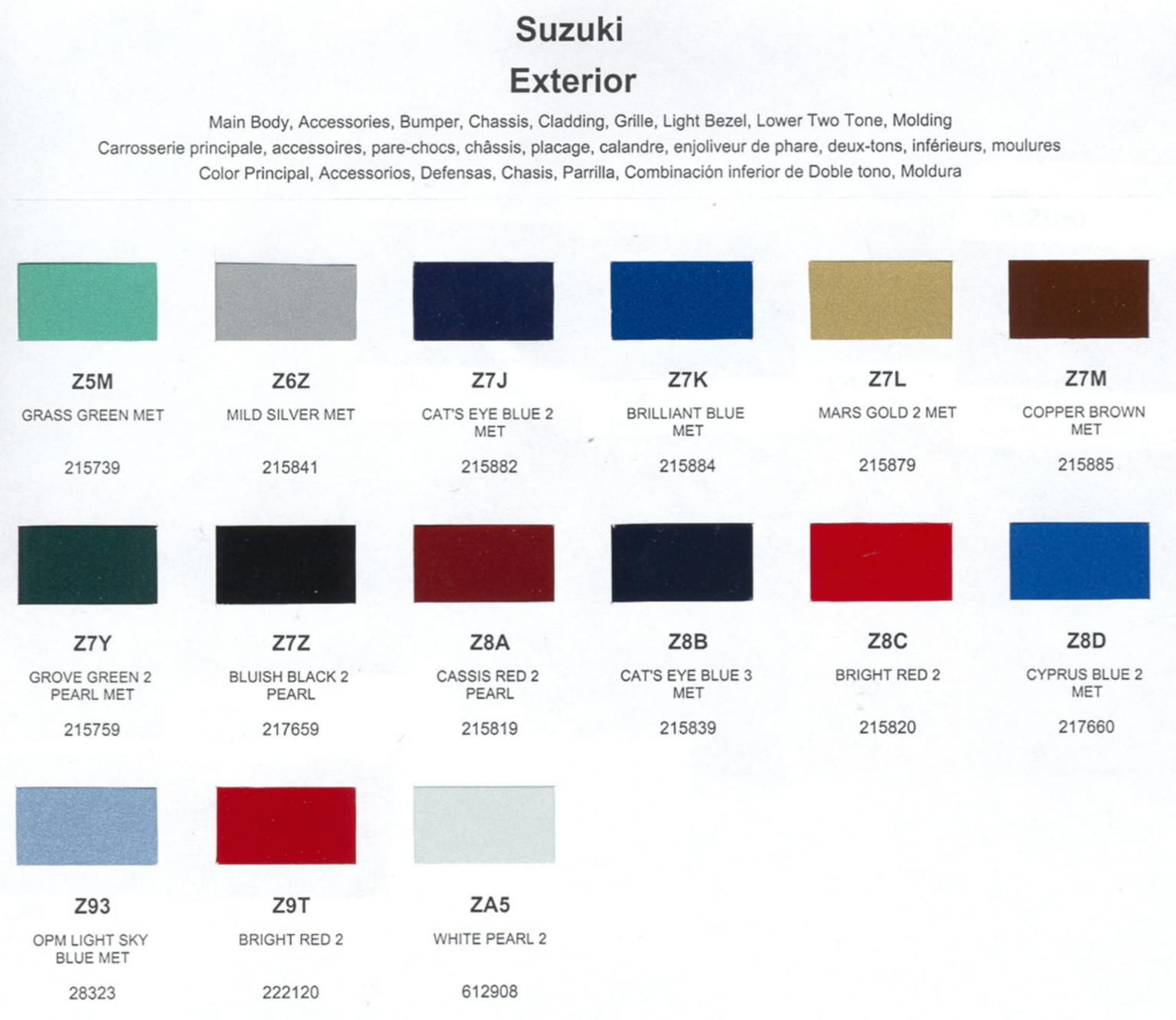 1999 Suzuki Paint Chart and Color Codes Paint Codes