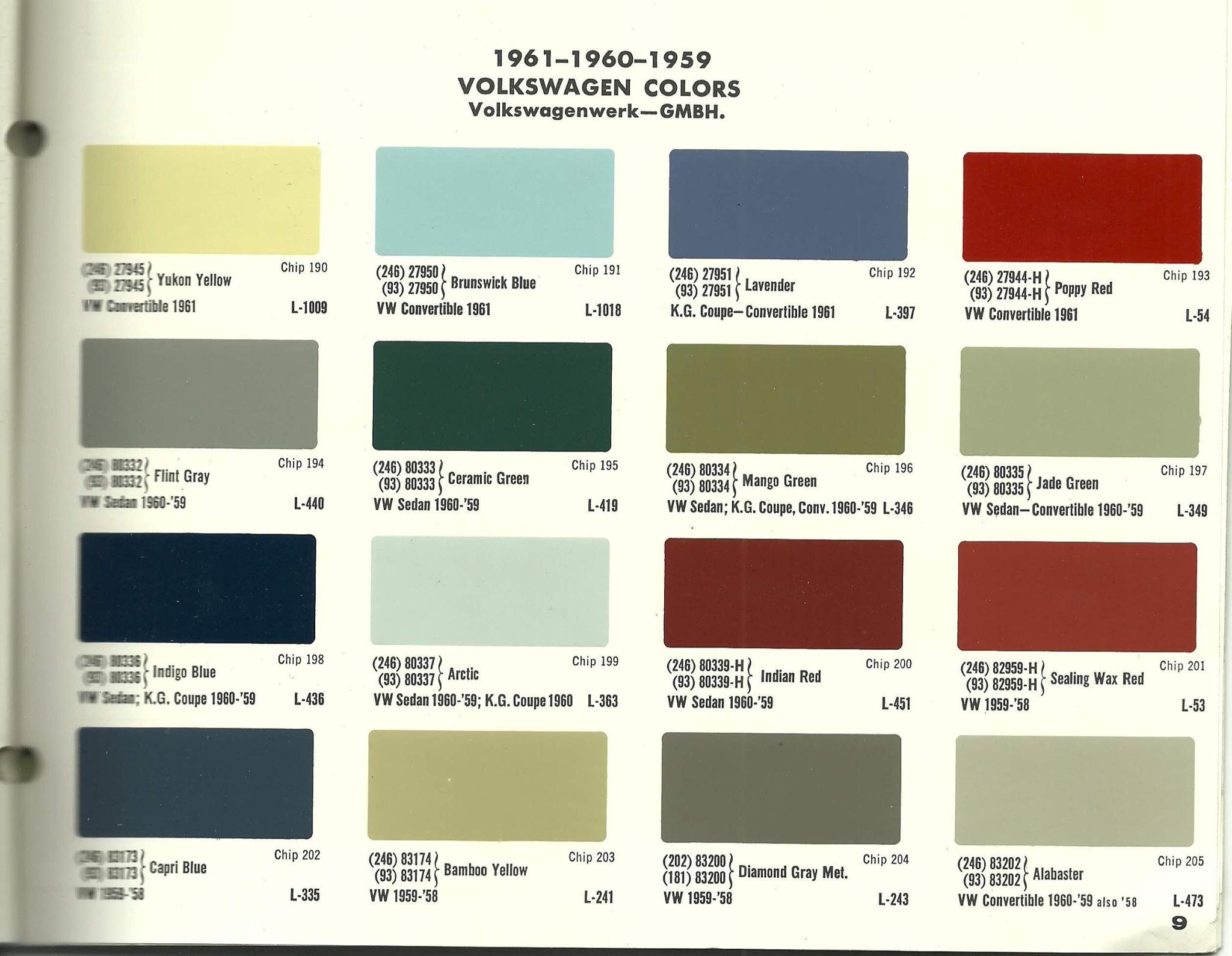 1959 1960 1961 VW Paint Codes vw paint codes