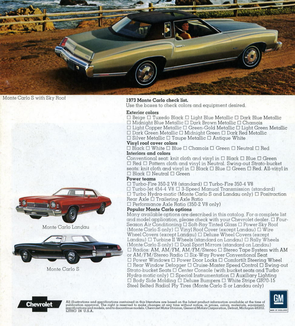 1973 Monte Carlo Color List