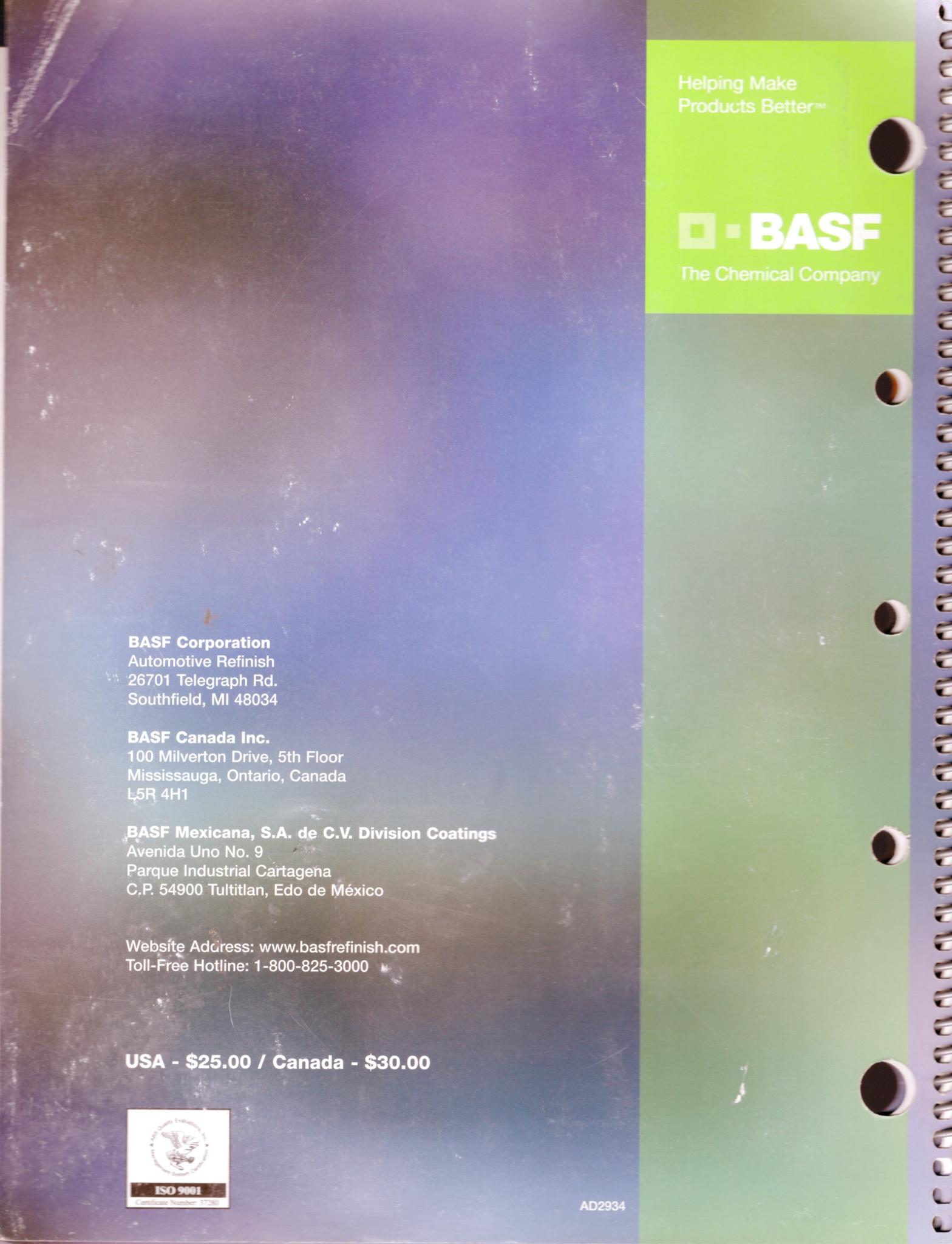 Back Cover of Basf Fleet Book.