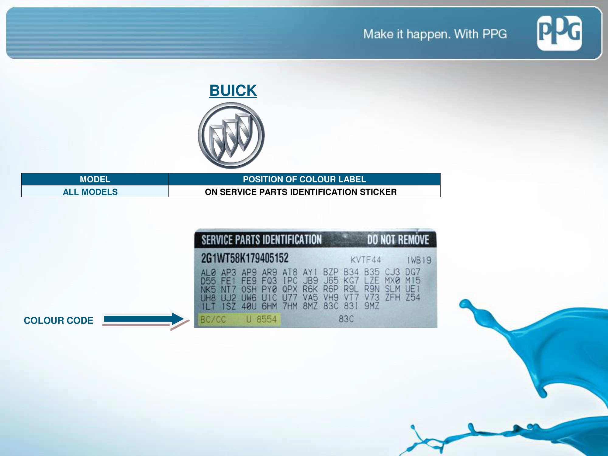 Picture showing how to look up a paint code on the vehicle or how to find the paint code sticker