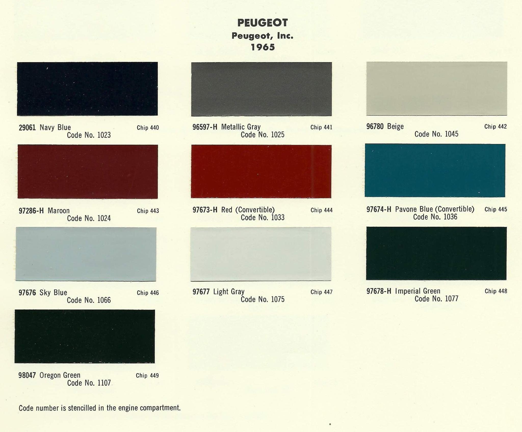 1965 peugeot colors Paint Codes