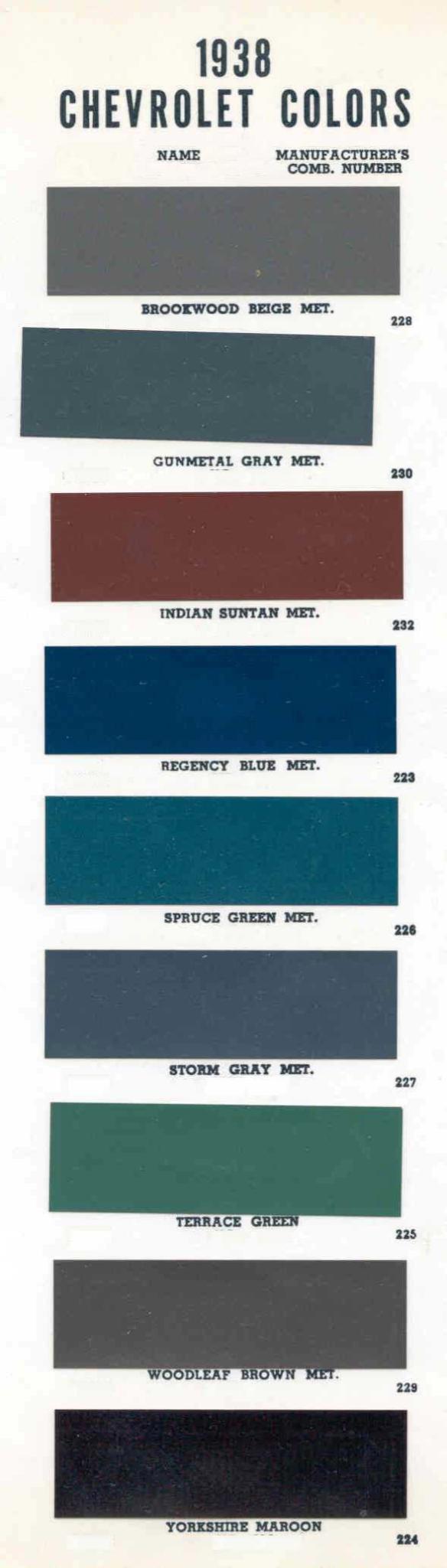 1938 Chevrolet Exterior Paint Colors Paint Codes and Color Swatches used by Chevrolet on Vehicles