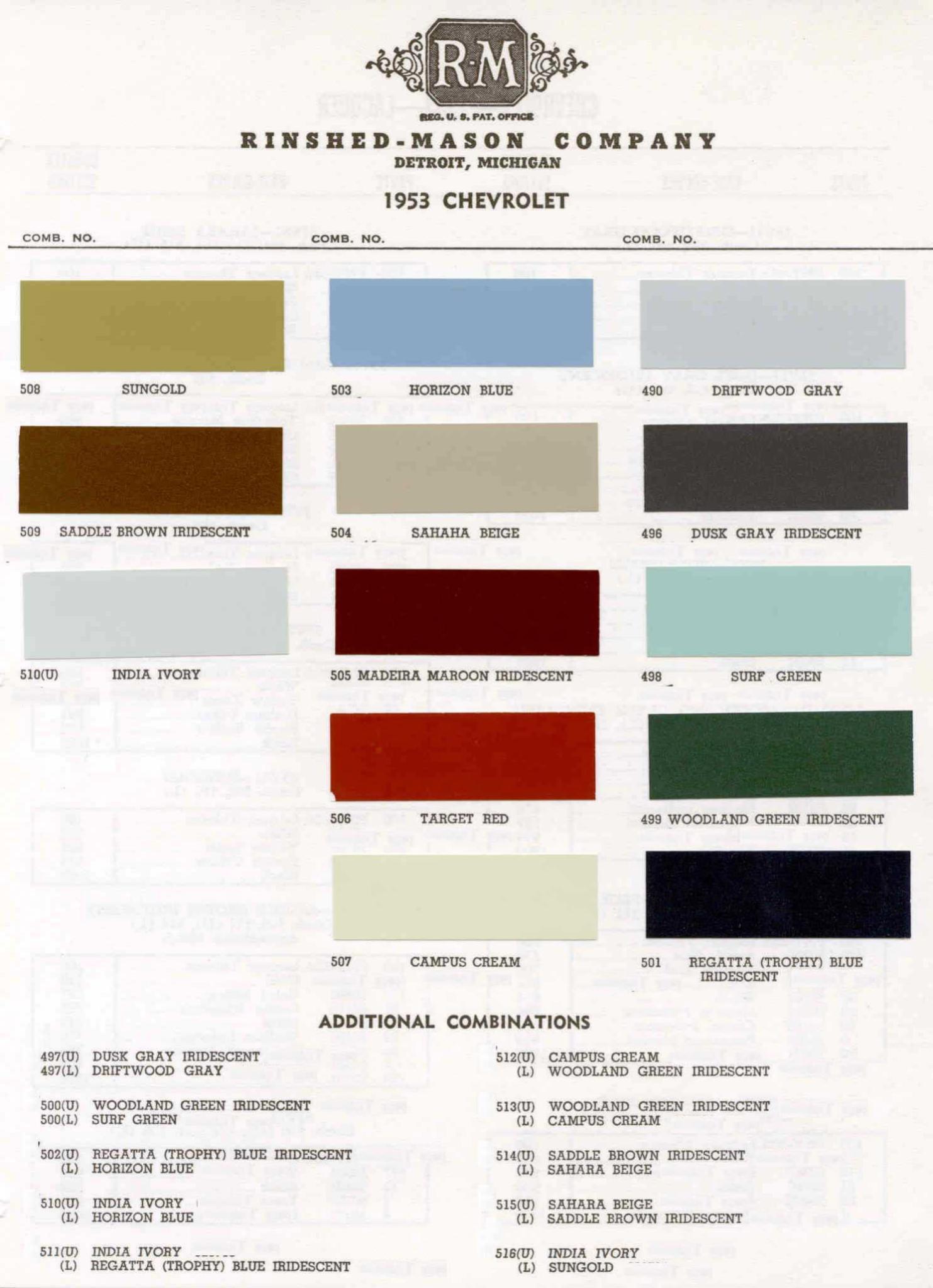 Paint Codes and Color Swatches used by Chevrolet on Vehicles