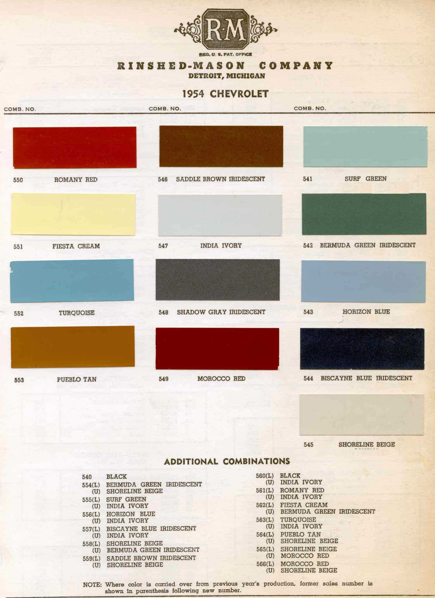 Paint Codes and Color Swatches used by Chevrolet on Vehicles