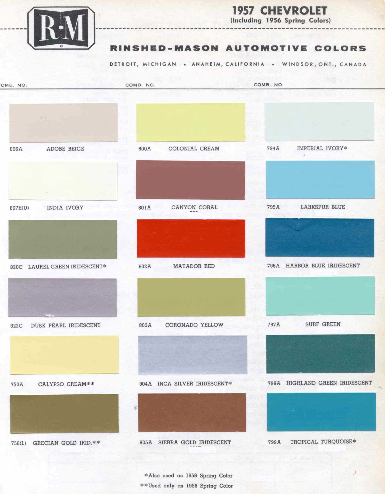 Exterior Paint Colors Paint Codes and Color Swatches used by Chevrolet on Vehicles
