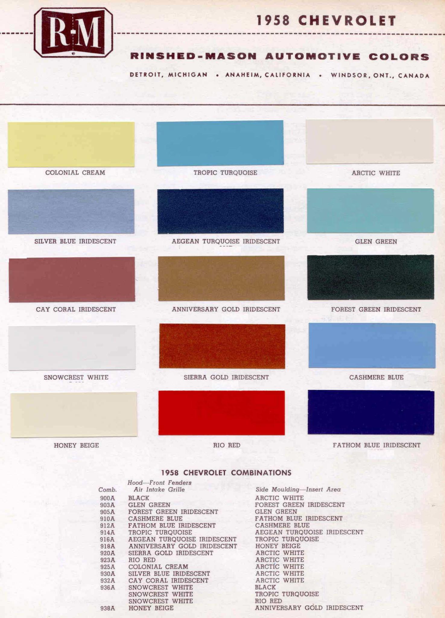 Paint Codes and Color Swatches used by Chevrolet on Vehicles