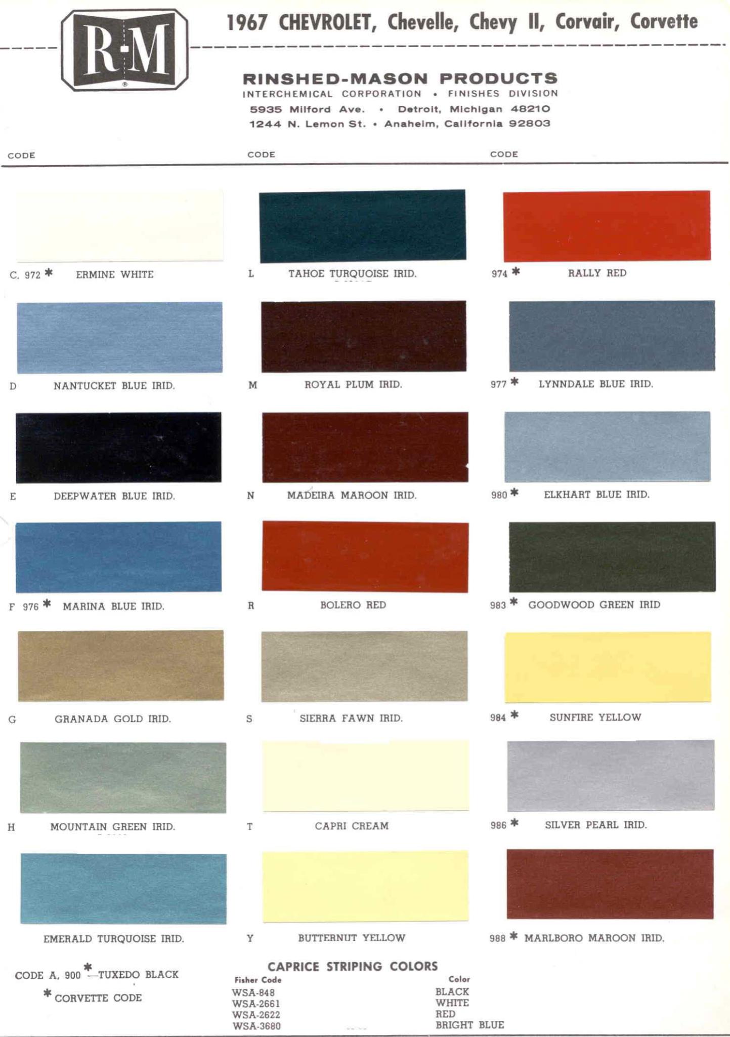 Paint Codes and Color Swatches used by Chevrolet on Vehicles