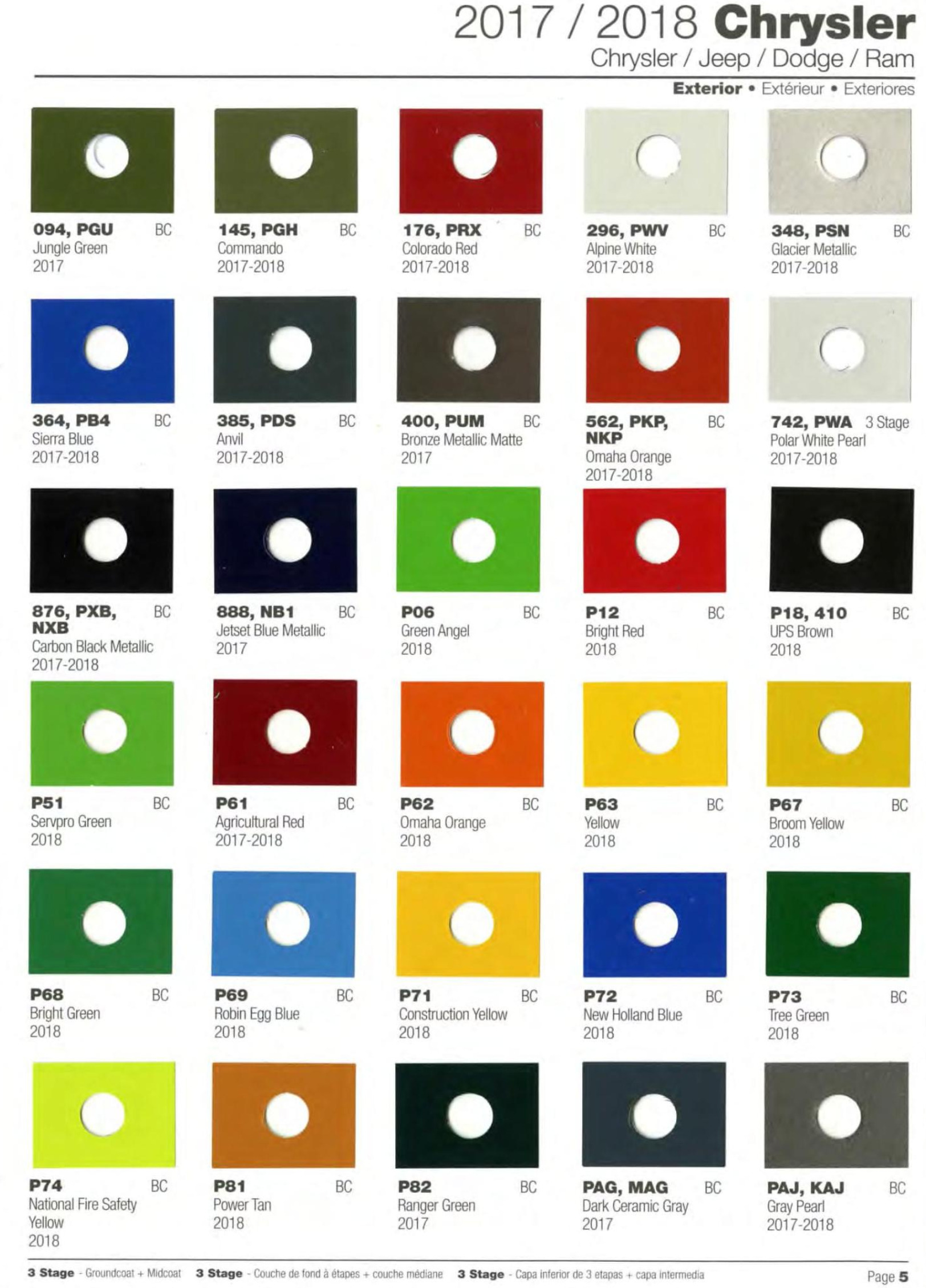 2017 and 2018 Chrysler All Model Exterior Color Code Paint Chart Chrysler Paint (Color) Code Chart For Exterior Vehicles