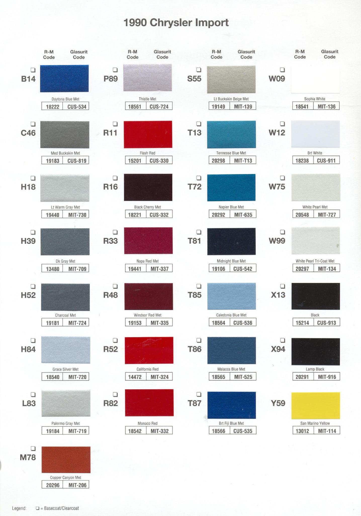 1990 Chrysler Import Color Chart 1990 Basf Chrysler Import Color Chart