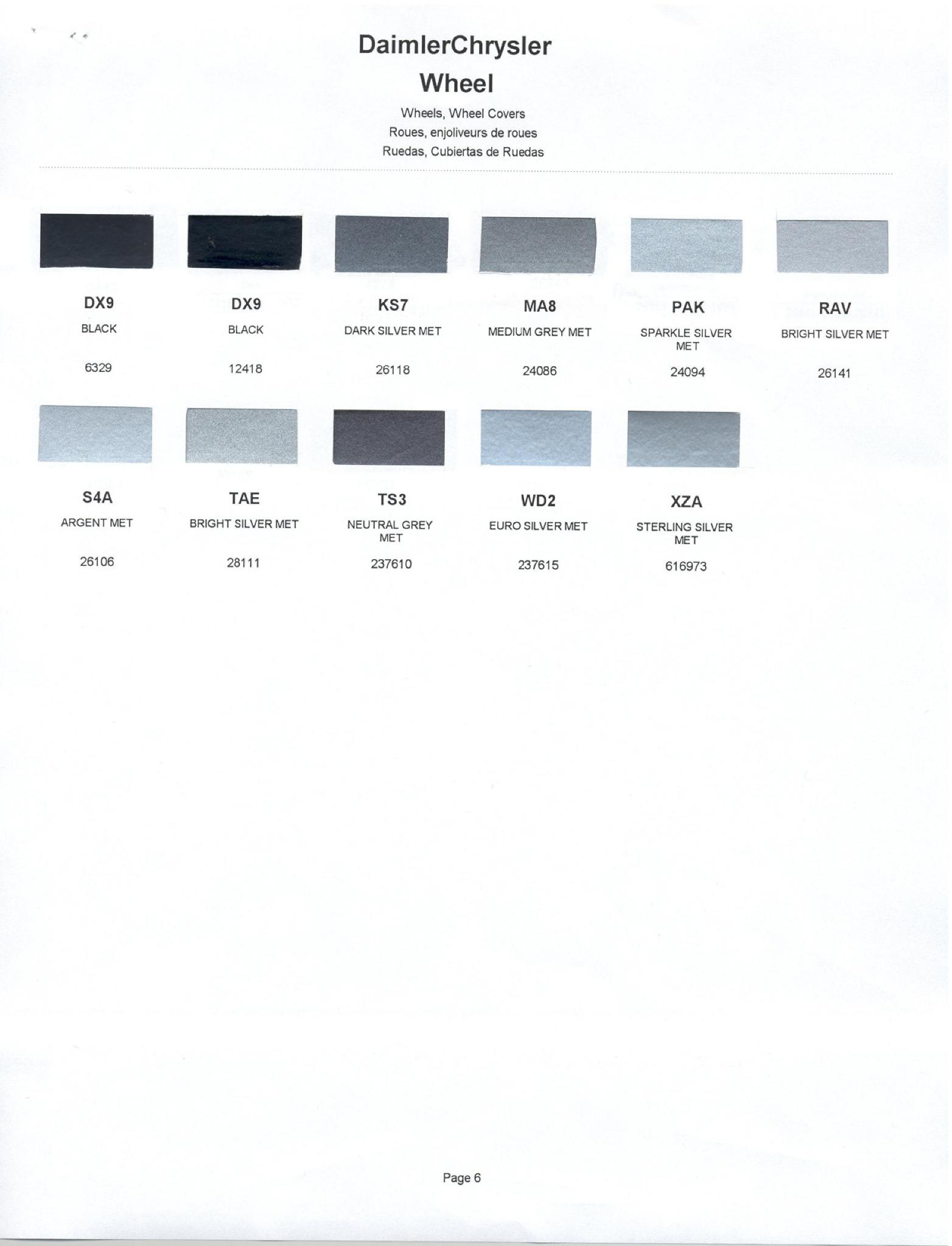 Chrysler Paint (Color) Code Chart For Exterior Vehicles