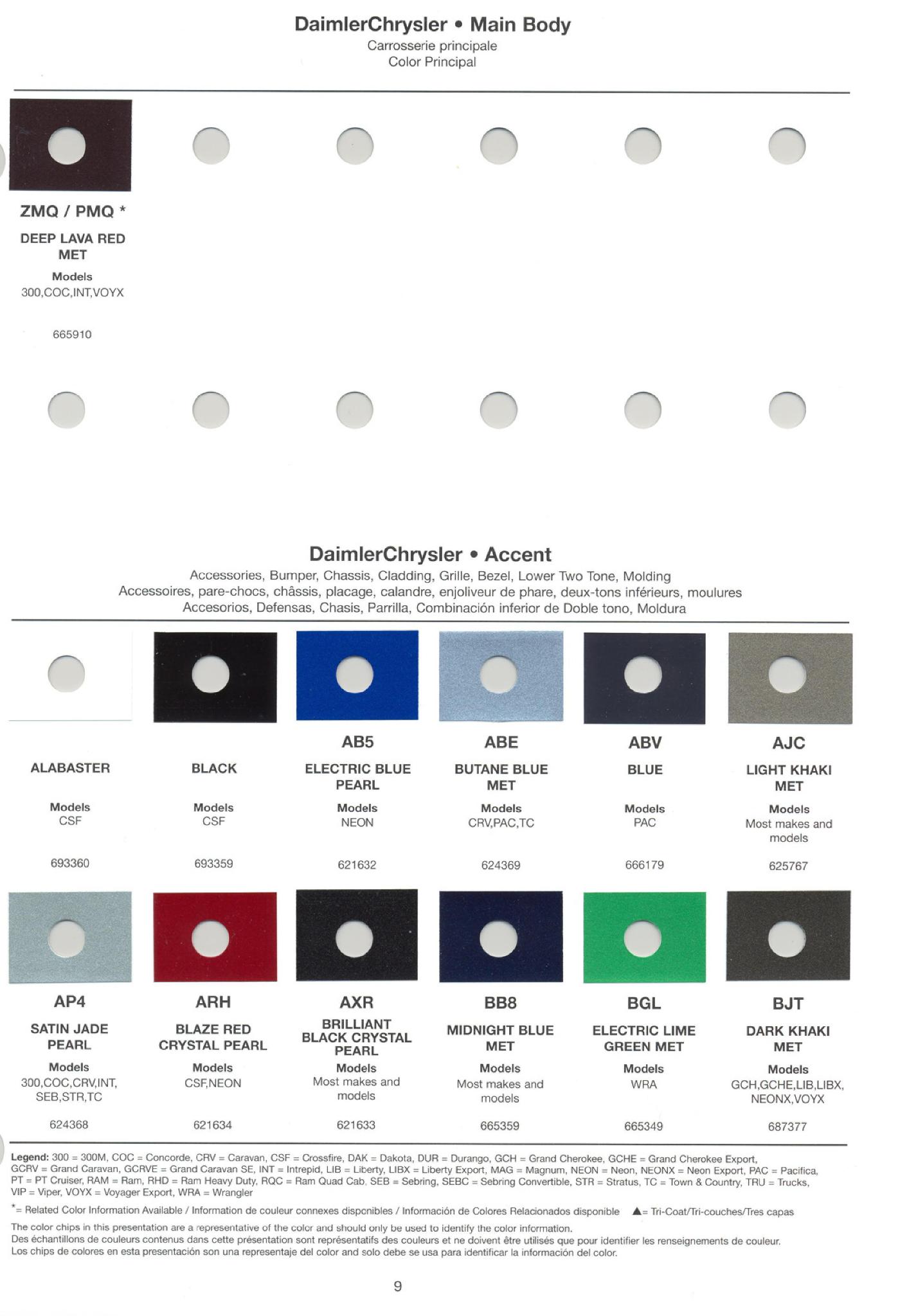 2005 Chrysler All Model Exterior Color Code Paint Chart Chrysler Paint (Color) Code Chart For Exterior Vehicles