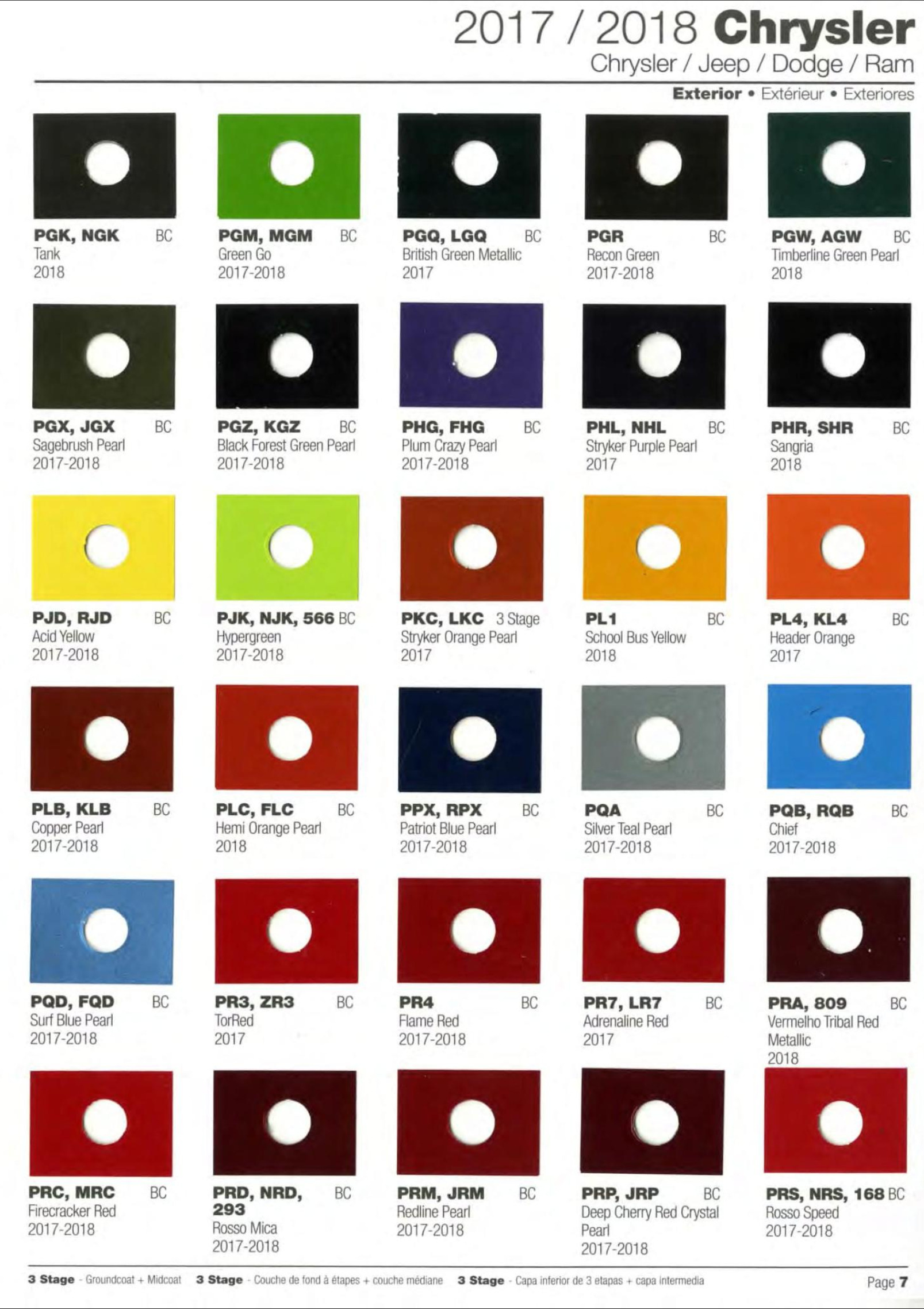 2017 and 2018 Chrysler All Model Exterior Color Code Paint Chart Chrysler Paint (Color) Code Chart For Exterior Vehicles