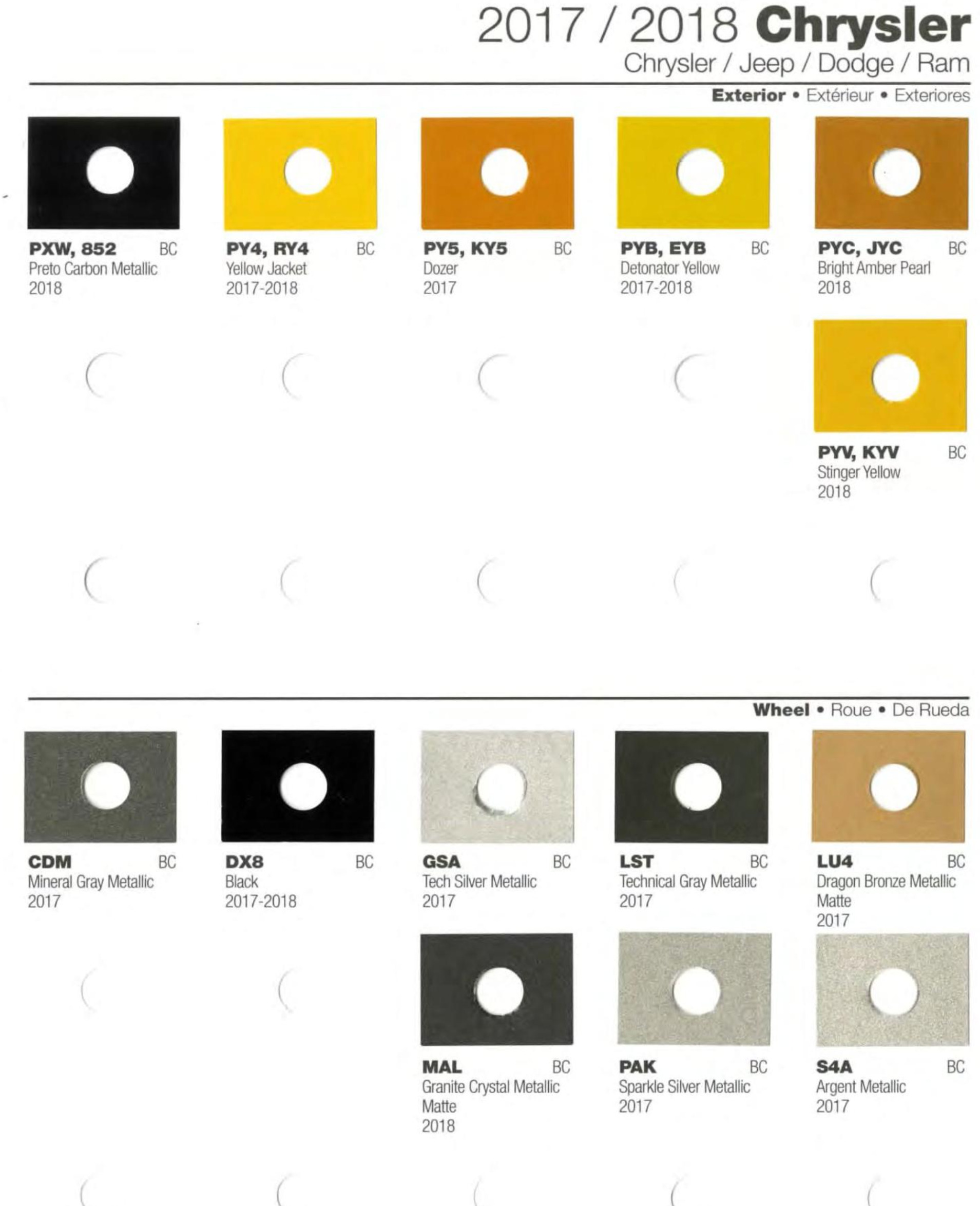 2017 and 2018 Chrysler All Model Exterior Color Code Paint Chart Chrysler (Color) Code Chart