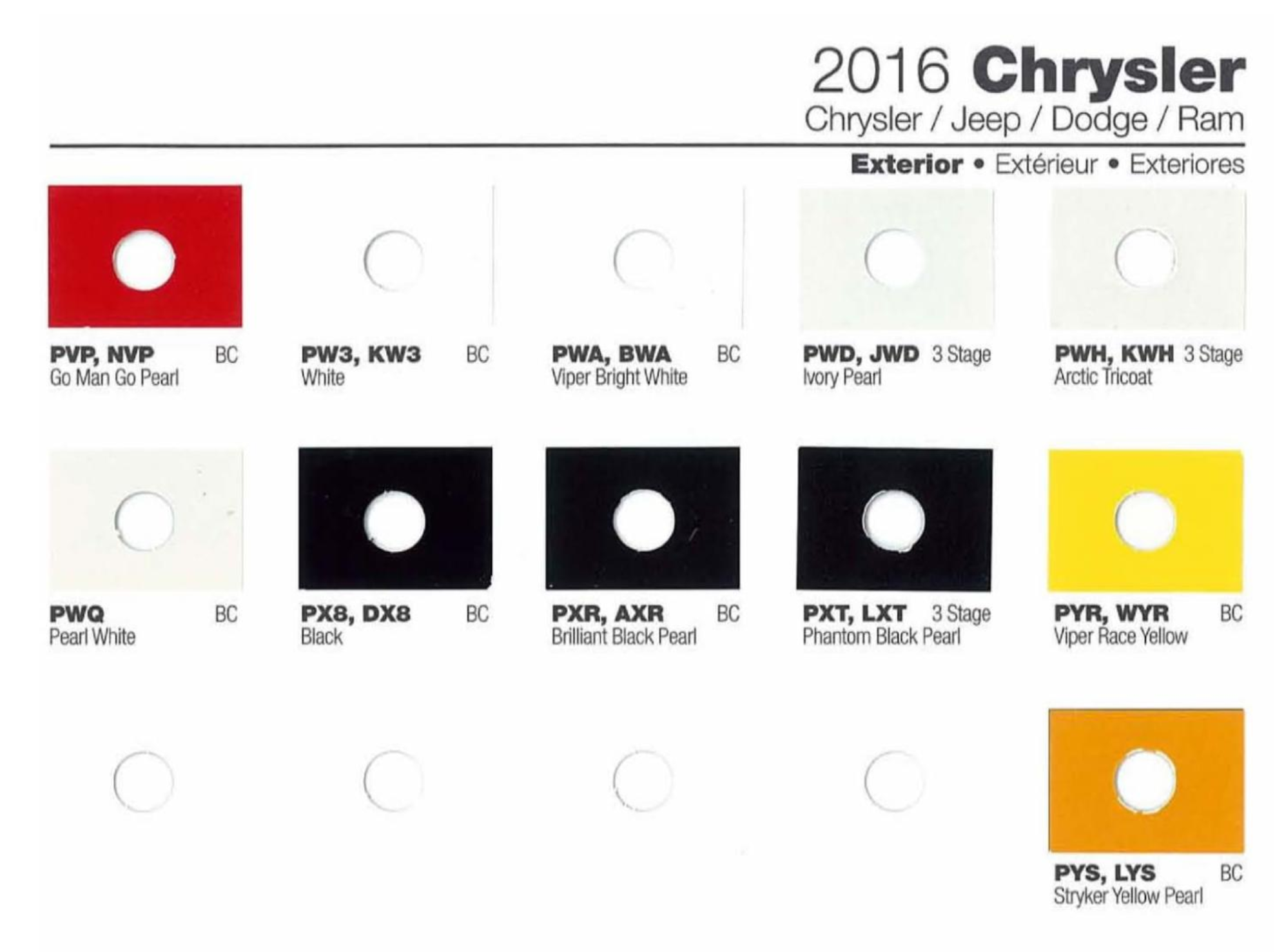 2016 Chrysler All Model Exterior Color Code Paint Chart Chrysler Paint (Color) Code Chart For Exterior Vehicles