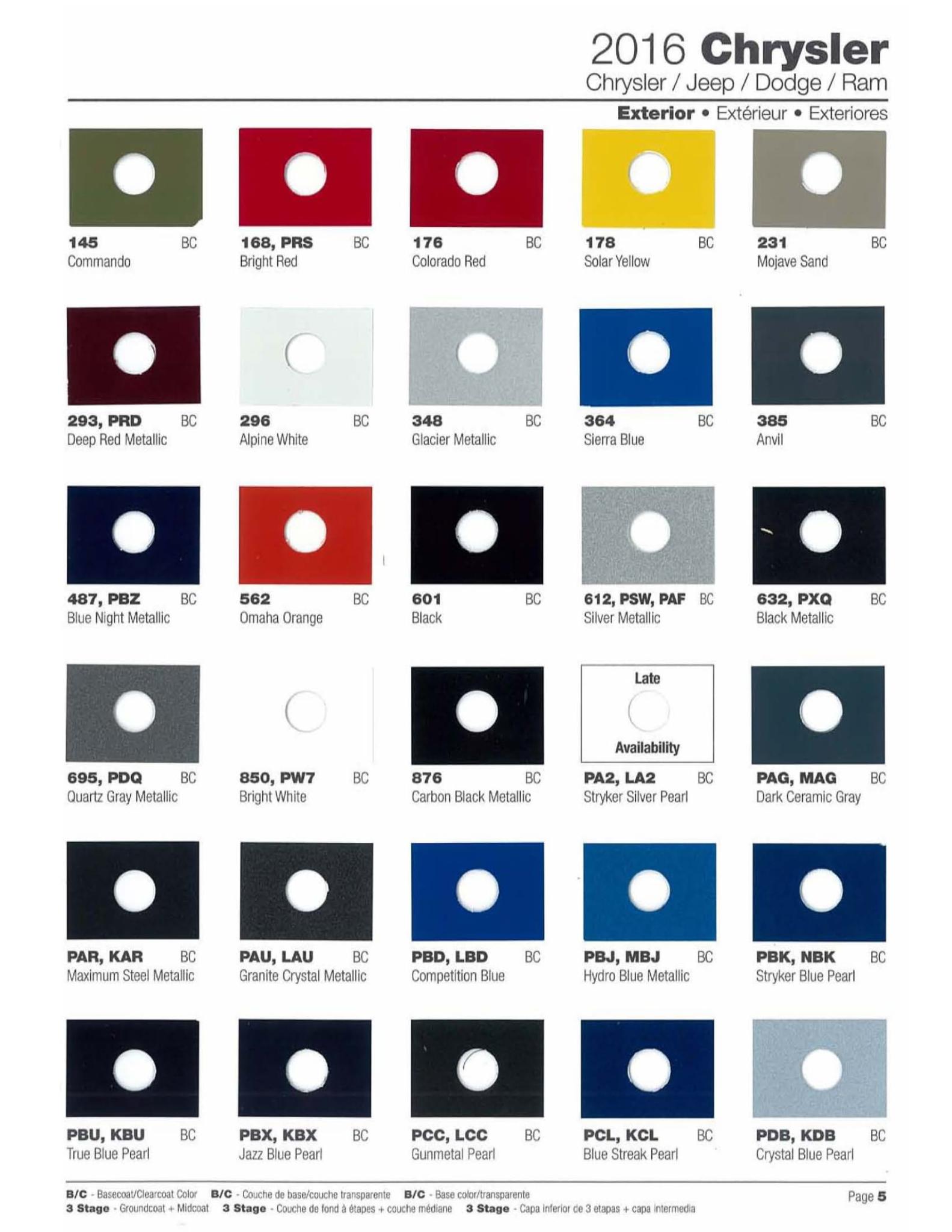 2016 Chrysler All Model Exterior Color Code Paint Chart Chrysler Paint (Color) Code Chart For Exterior Vehicles