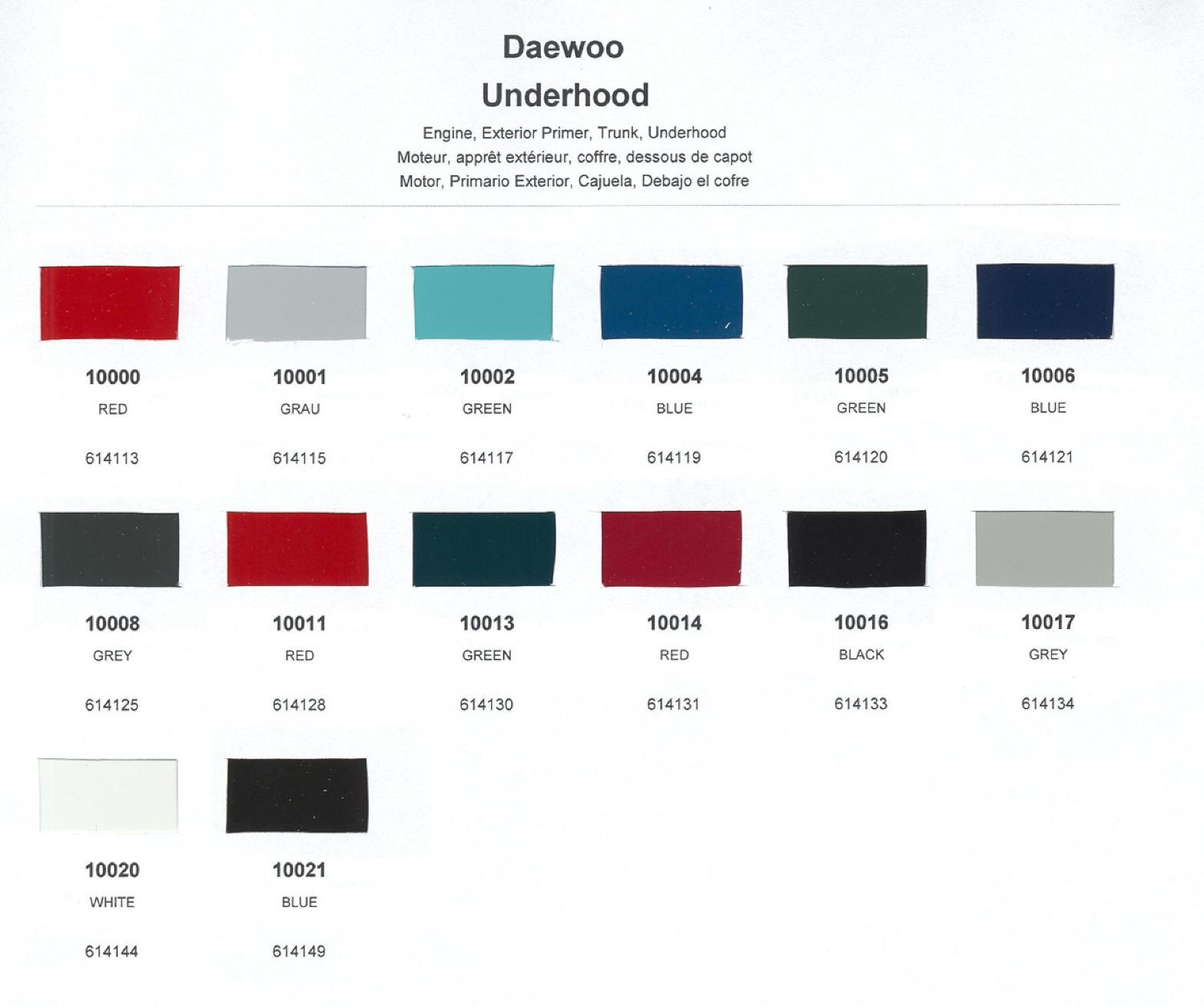 2002 Basf Daewoo Underhood Color Chart