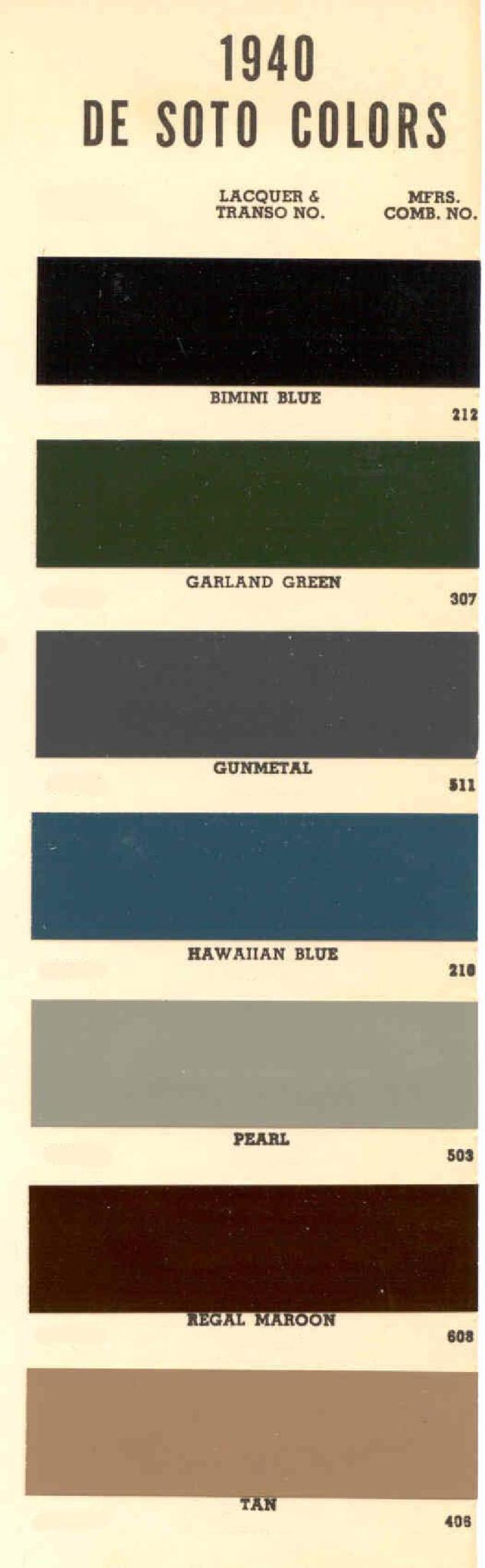 1940 DeSoto Paint Codes and Color Chart