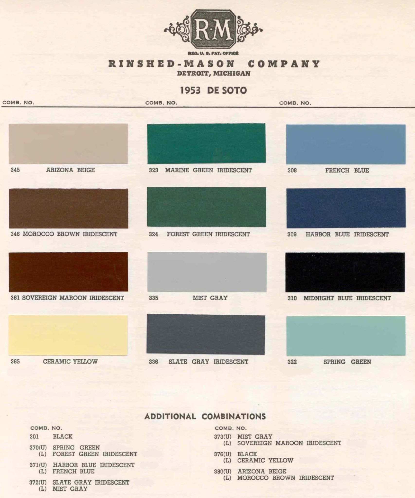 1953 DeSoto Paint Chart and Color Codes Paint Code