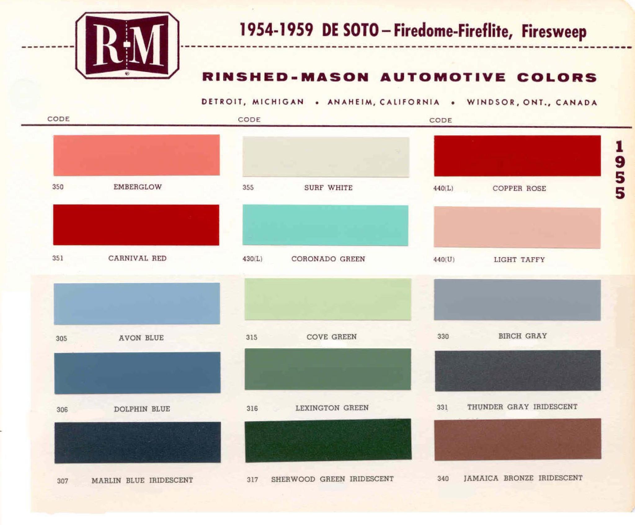 1955 DeSoto Paint Chart and Color Codes Paint Code