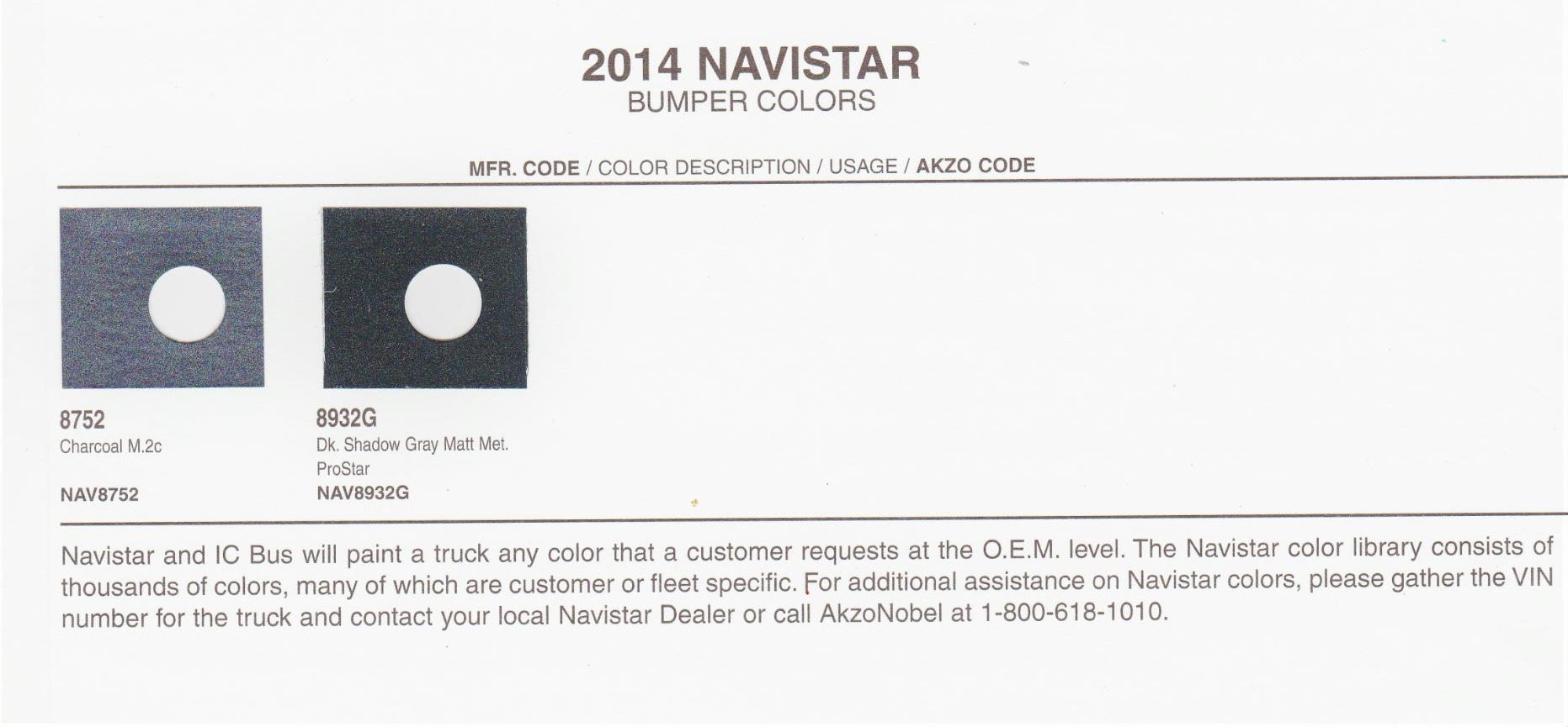 exterior codes and color examples uses on navistar vehicles