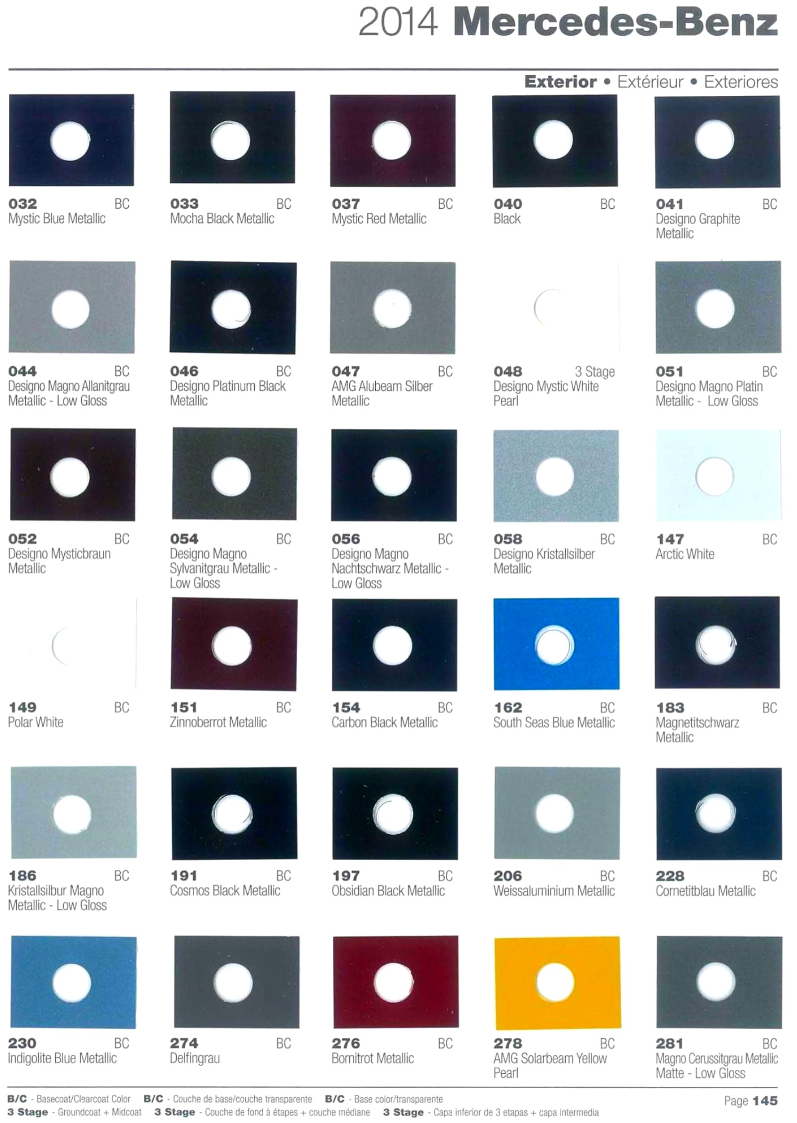 2014 Mercedes-Benz Paint Chart Page 1 of 4 oem color codes, color names, and the paint swatches that are used on the 2014 Mercedes-Benz vehicles