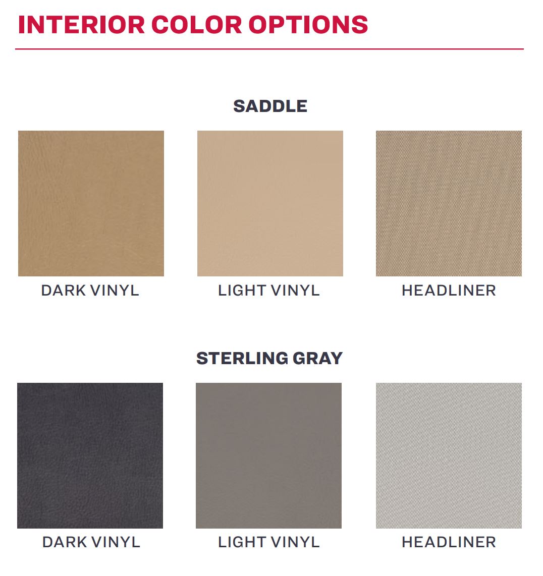 A Chart showing interior colors for Peterbilt semi trucks