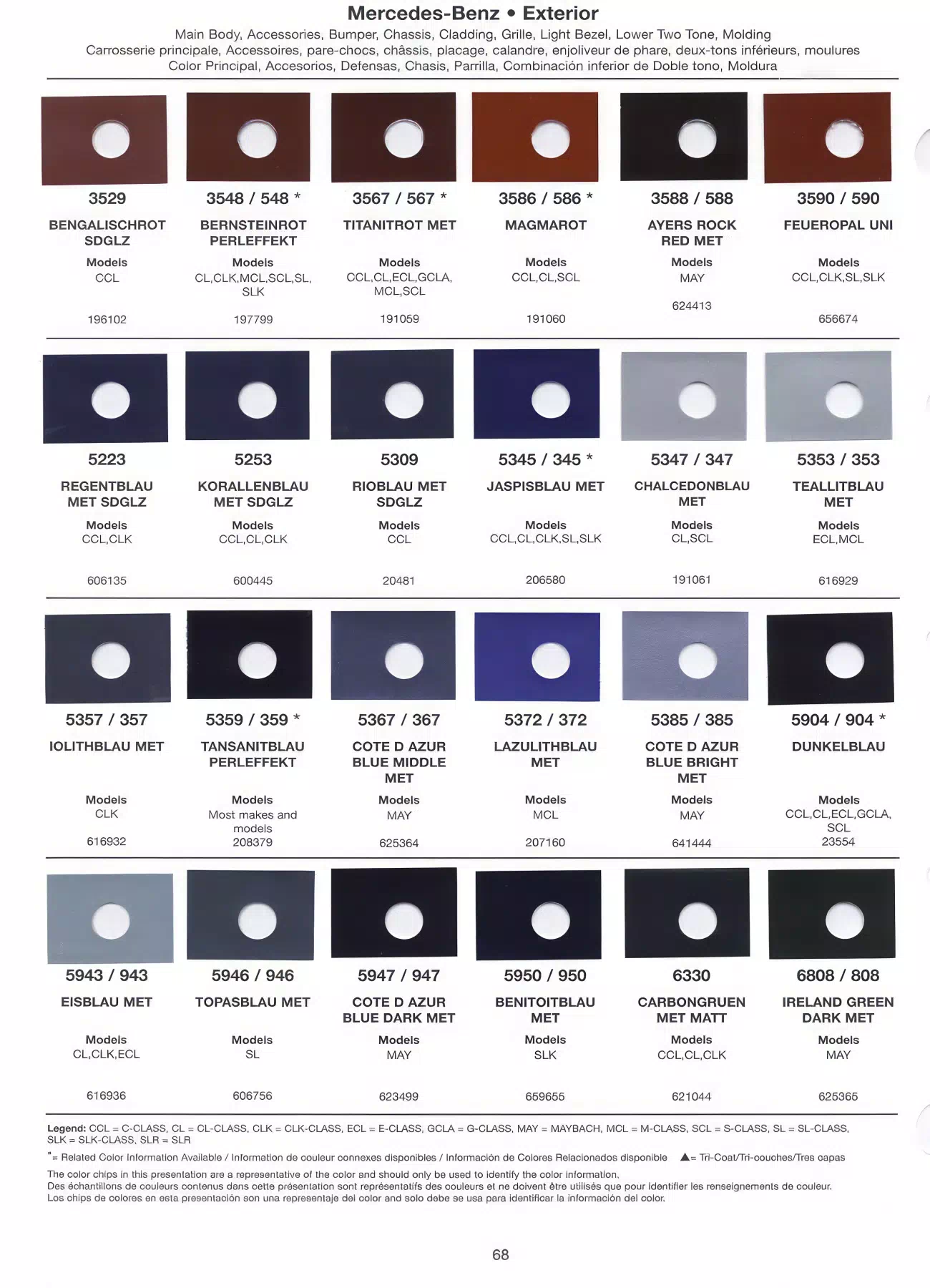 Color swatches that represent colors used on Mercedes Benz automobiles.  Color codes, Paint swatches, Ordering Stock numbers  and Color Names for Mercedes Benz automobiles.