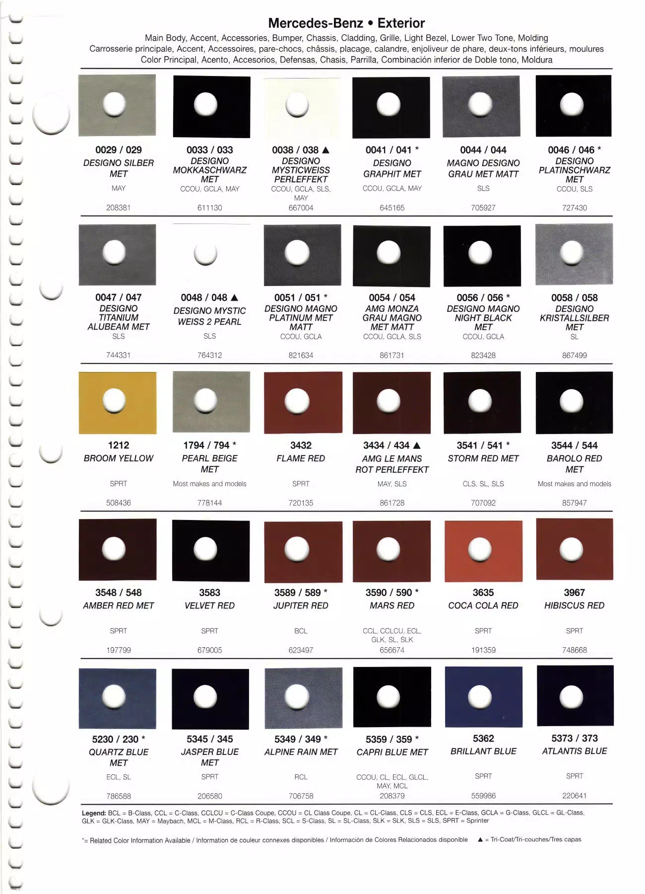 2012 Mercedes Benz exterior Color Swatches, Color names, Color Codes and ordering paint codes for all 2012 mercedes automobiles.