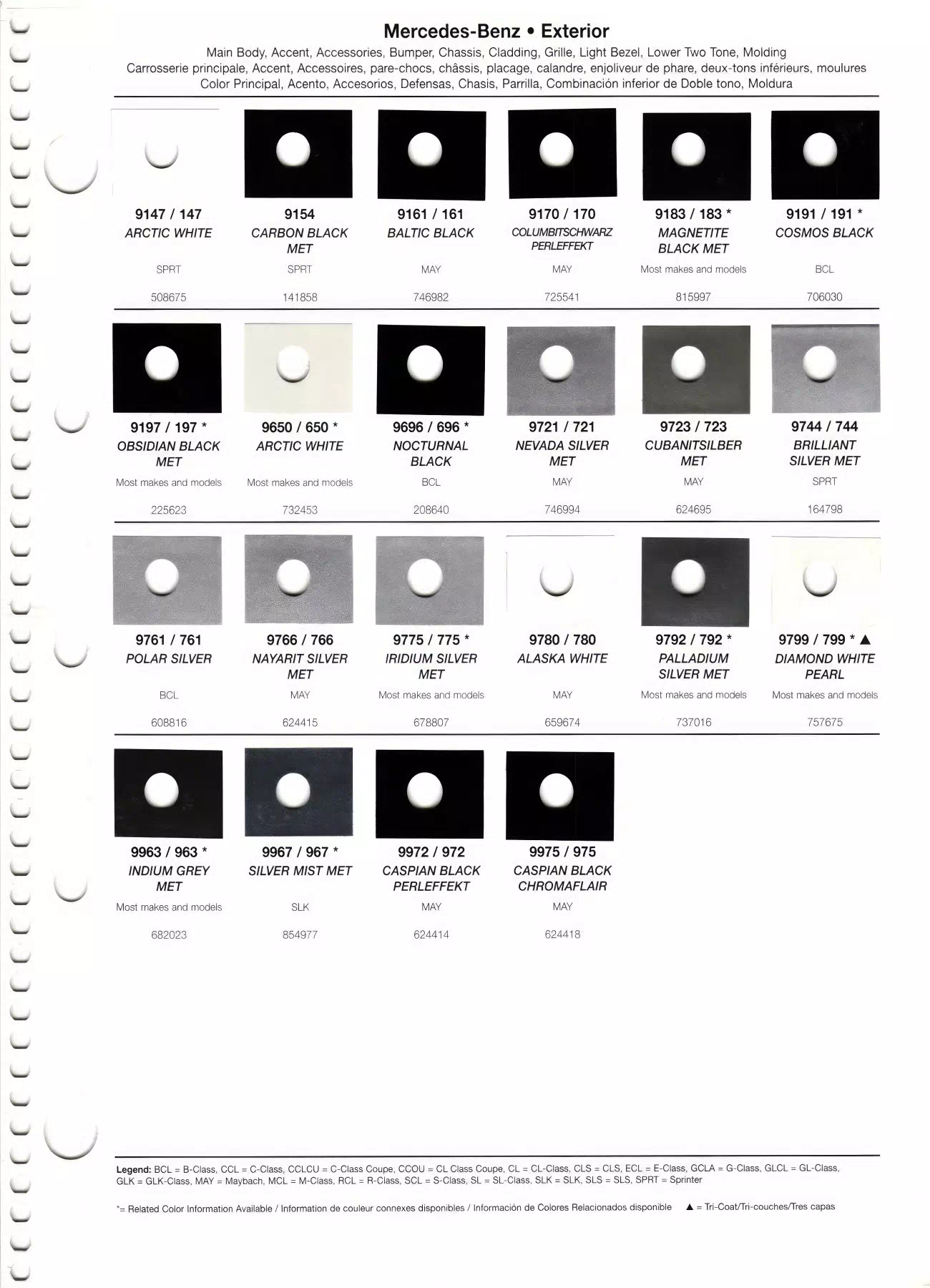 2012 Mercedes Benz exterior Color Swatches, Color names, Color Codes and ordering paint codes for all 2012 mercedes automobiles.