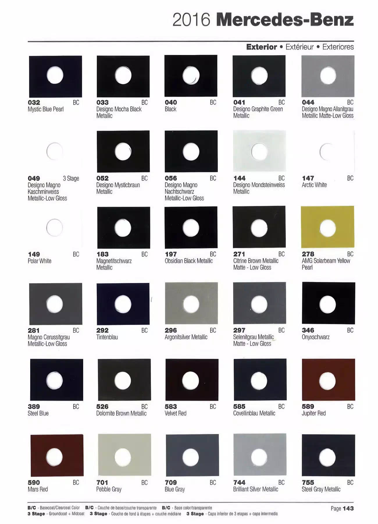 2016 Mercedes-Benz Paint Chart Page 1 oem paint codes, color swatches, color names for all 2016 Mercedes-Benz vehicles
