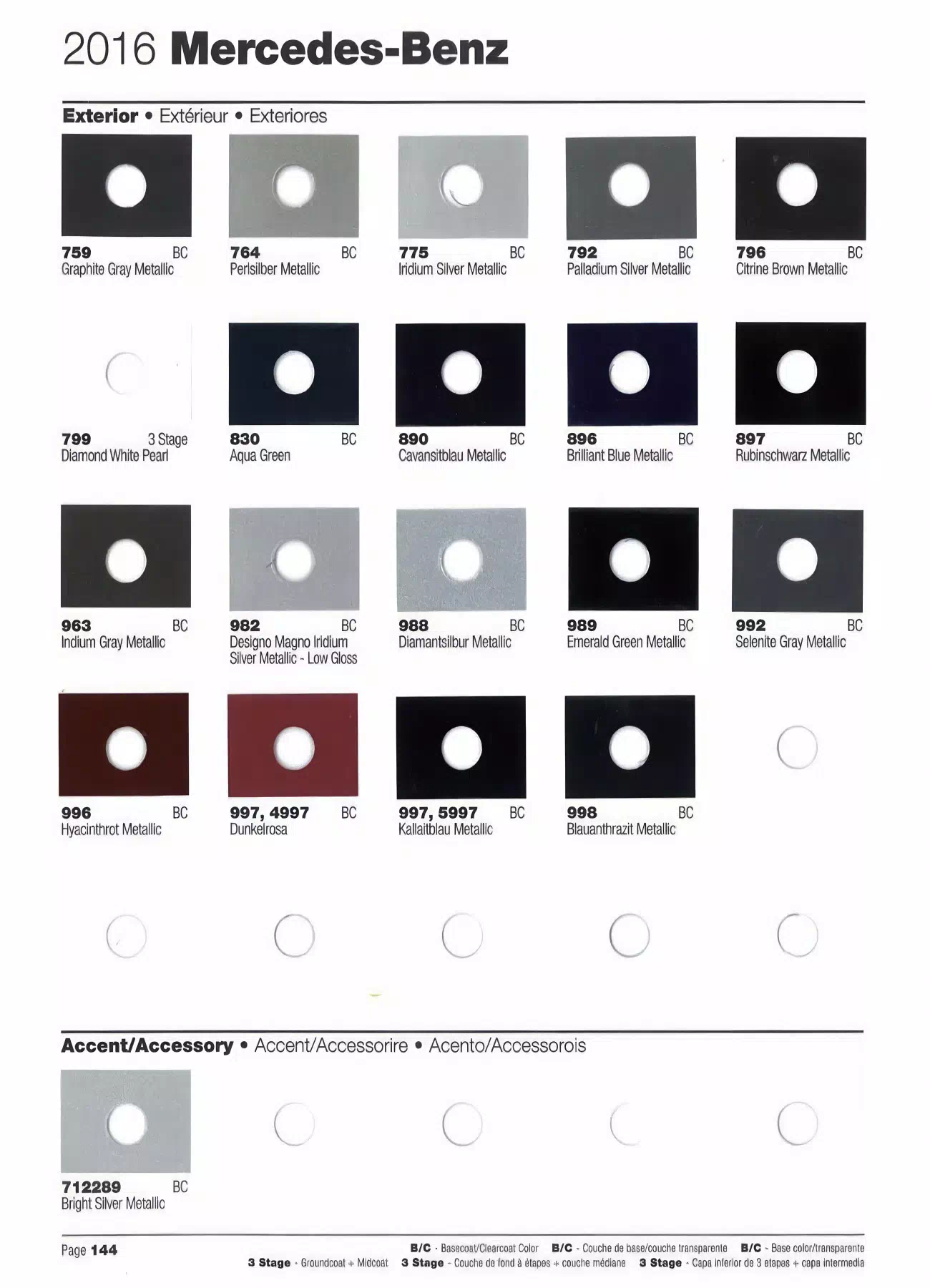 2016 Mercedes-Benz Paint Chart Page 2 oem paint codes, color swatches, color names for all 2016 Mercedes-Benz vehicles