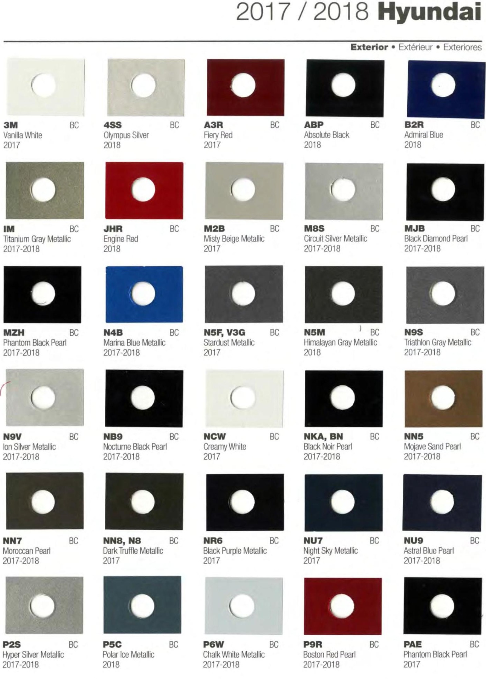 2017-2018 Hyundai Paint Codes