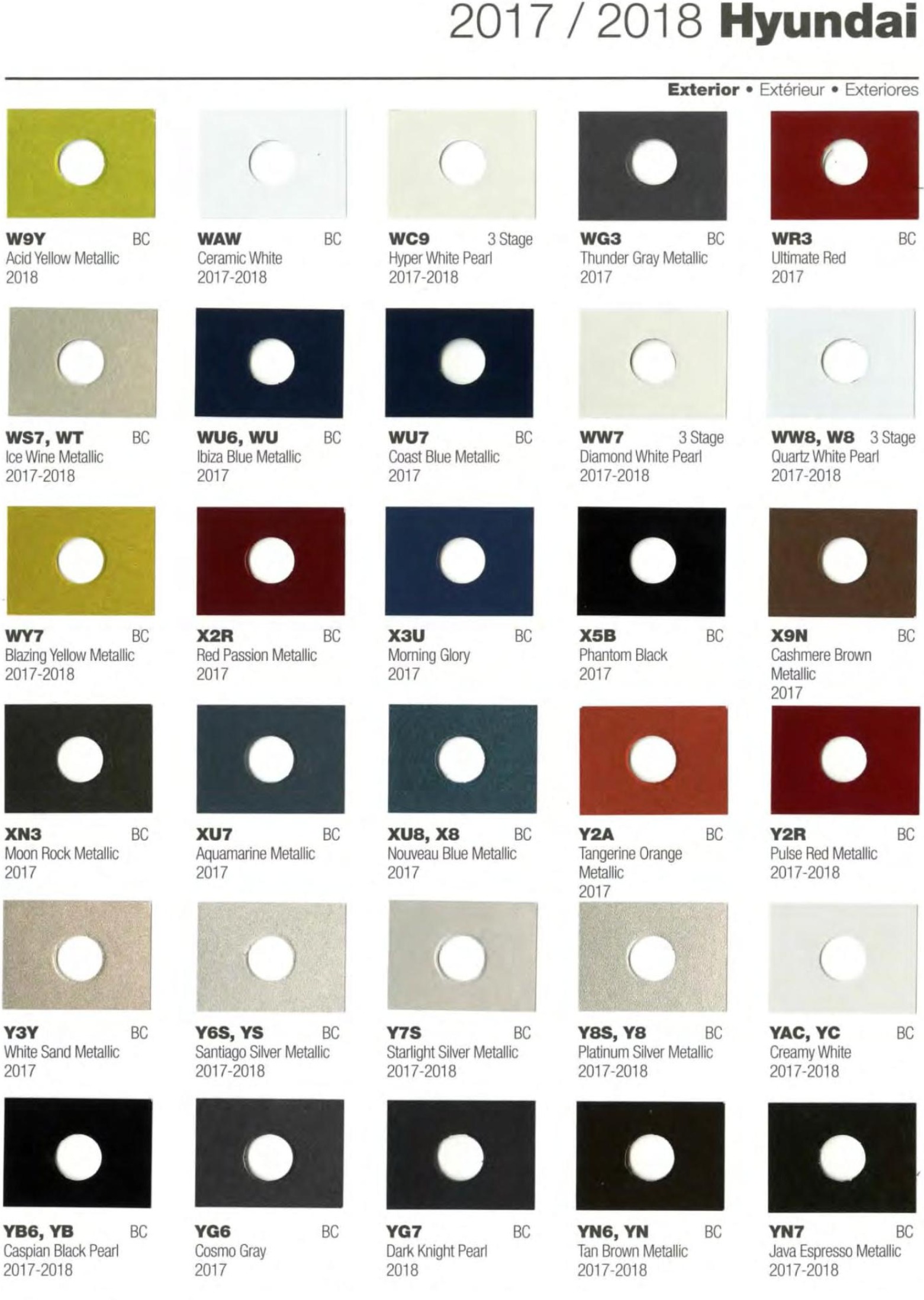 2017-2018 Hyundai Paint Codes