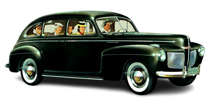 1941 Mercury Town Sedan 1941 Mercury Town Sedan, with a family in the car. Taken from the brochure of the 1941 Mercury. Painted in black, transparent background