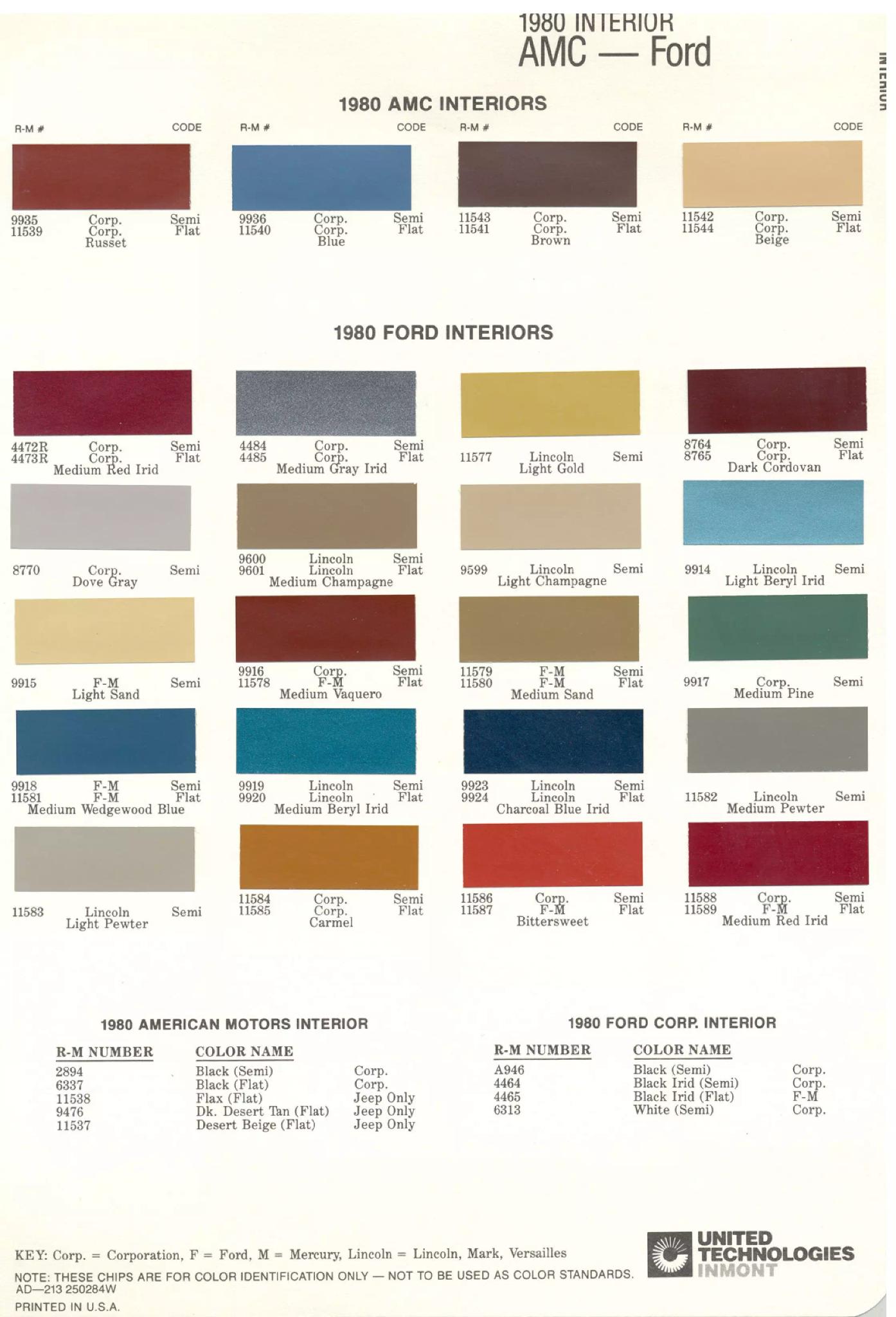 1980 Ford Interior Paint Chart and Color Codes Color Codes used to repaint Interiors on Ford Motor Company Vehicles in 1980