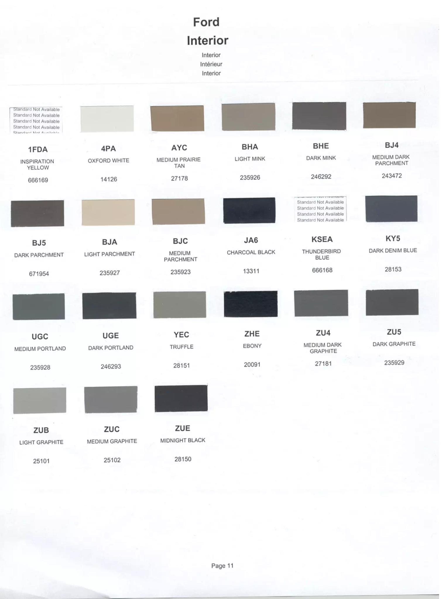 Color swatches, and their ordering paint codes for 2002 model vehicles