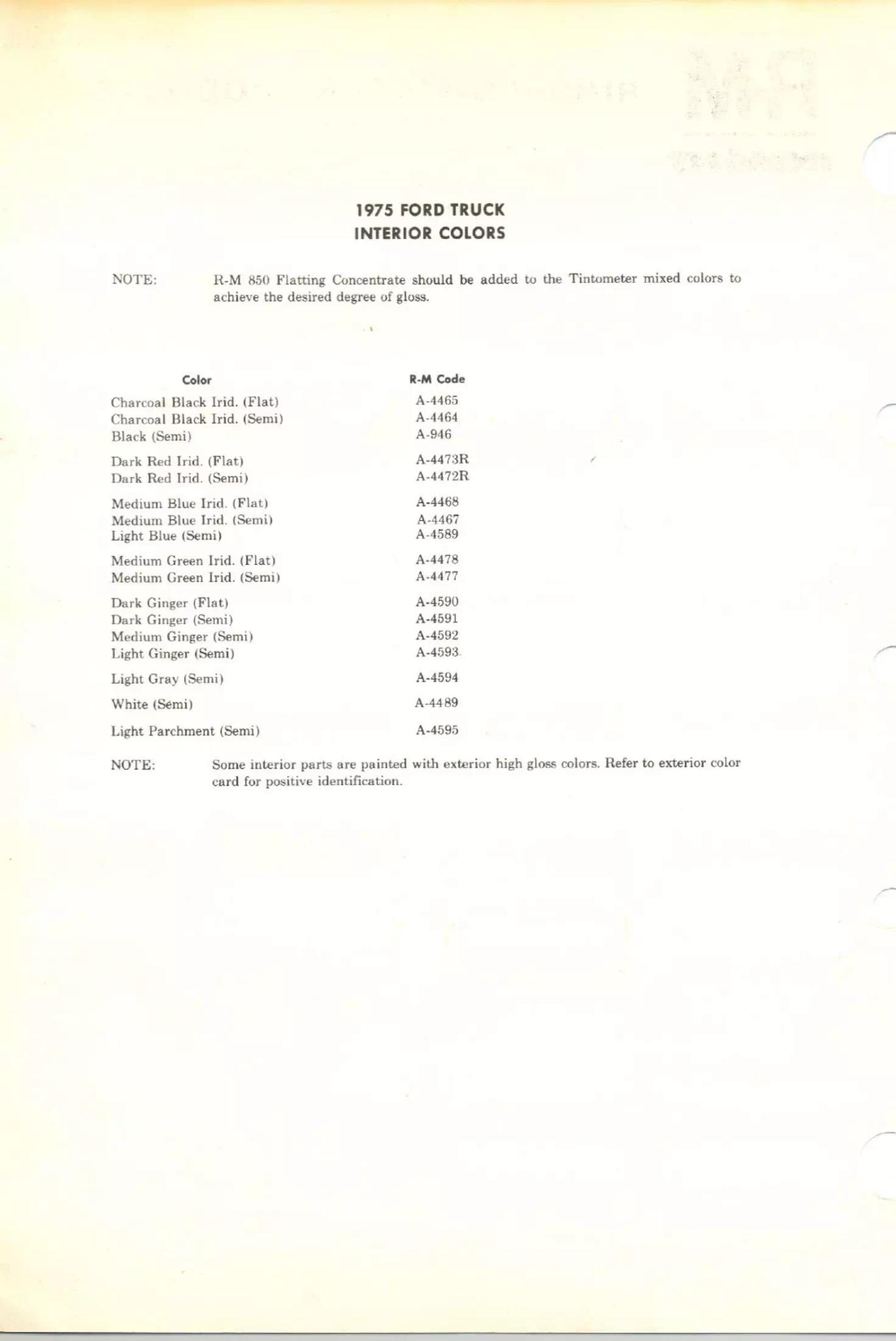 1975 Ford Trucks Interior Colors color codes, color examples and ordering codes for the vehicle